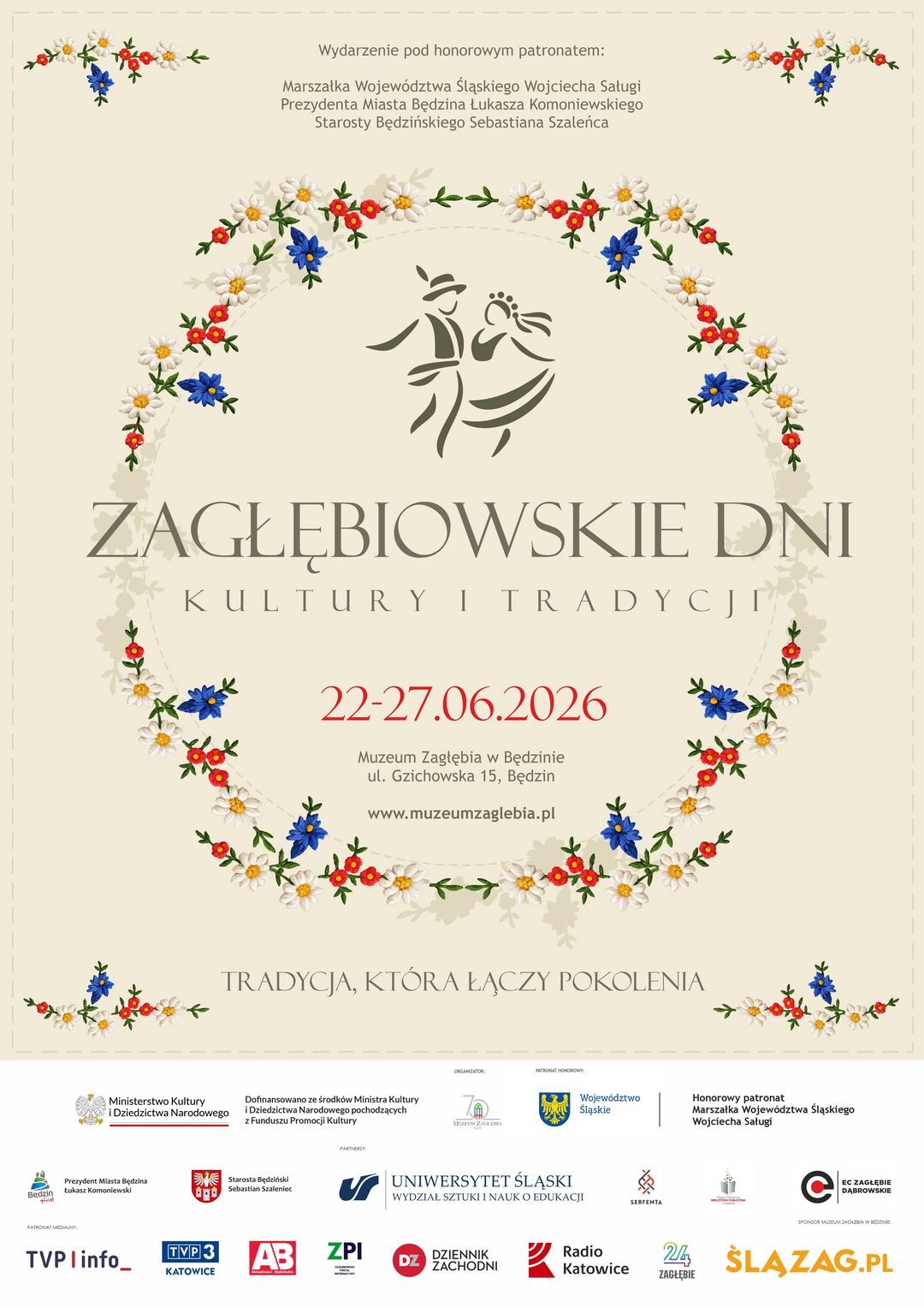 I Zagłębiowskie Dni Kultury i Tradycji w Muzeum Zagłębia w Będzinie. Plakat. 22-27 czerwca 2026