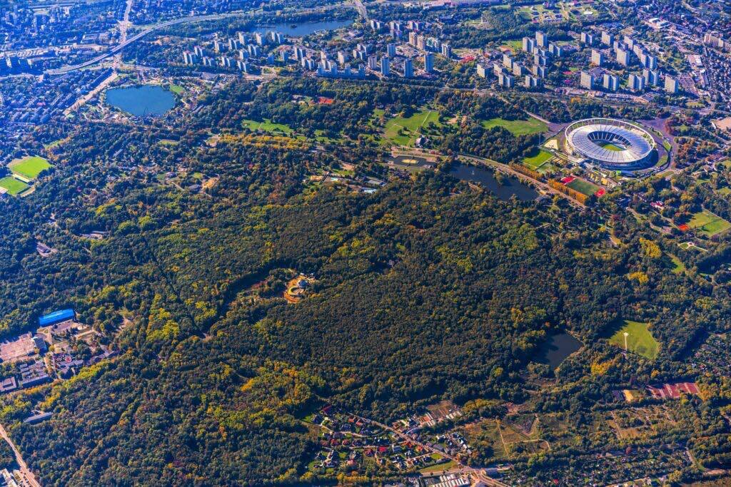 Chorzów. Park Śląski z lotu ptaka.