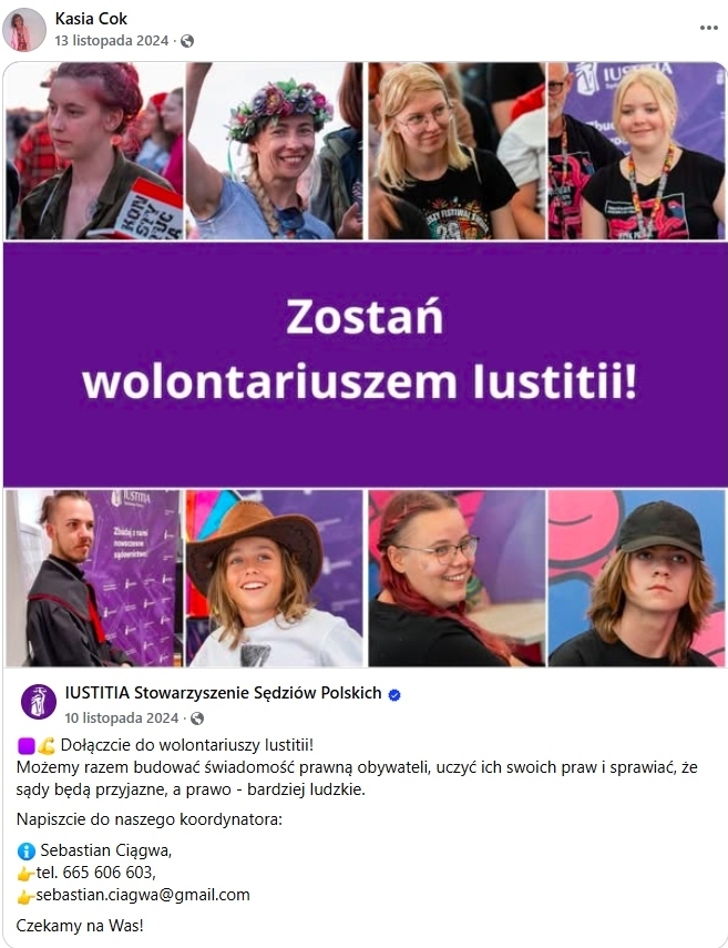 Nowy Prezes Sądu Rejonowego w Czeladzi Katarzyna Cok. Udostępniony materiał Stowarzyszenia Sędziów Polskich «Iustitia».