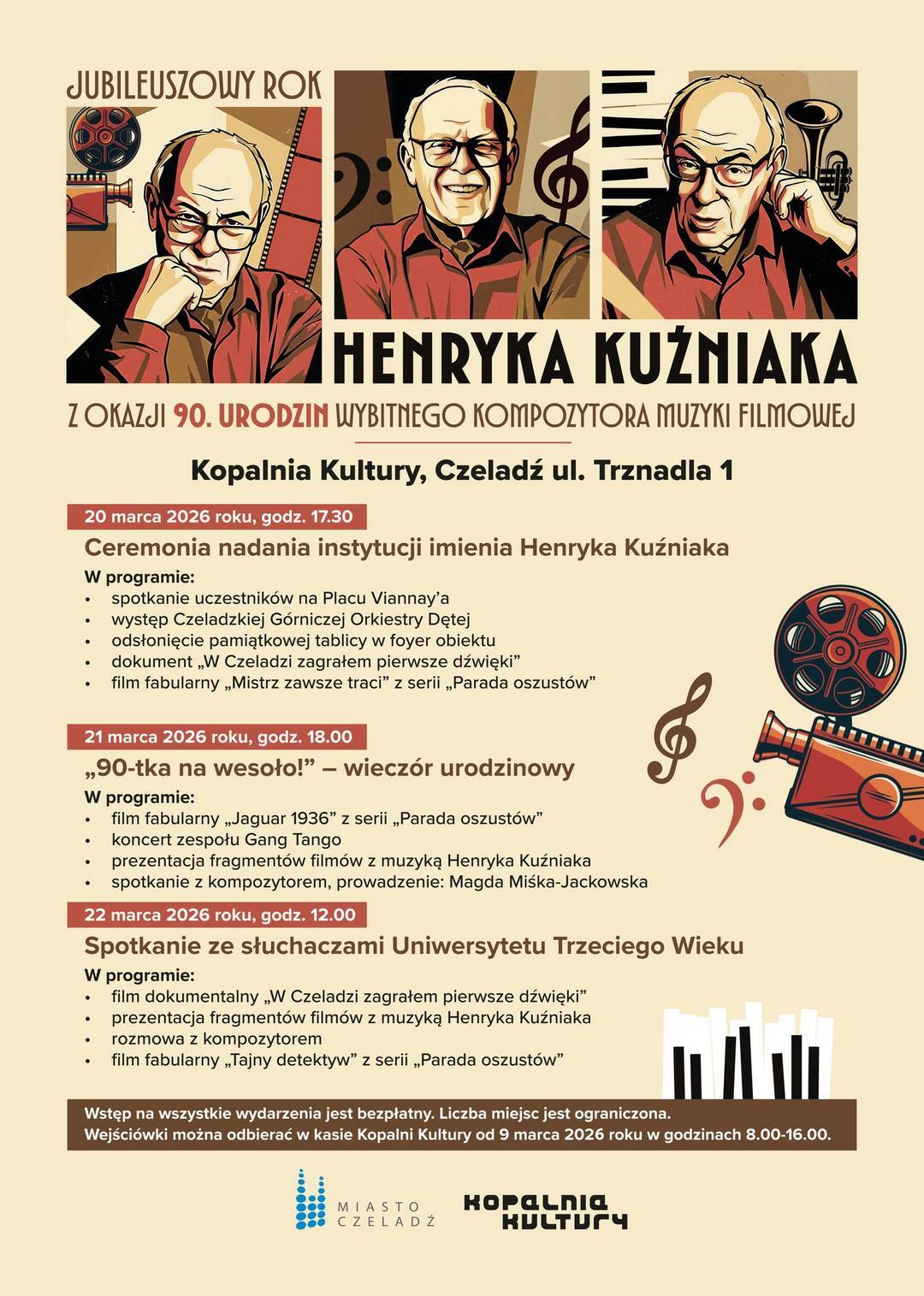 Czeladź. Henryk Kuźniak – 90. urodziny. Plakat. 20-22 marca 2026