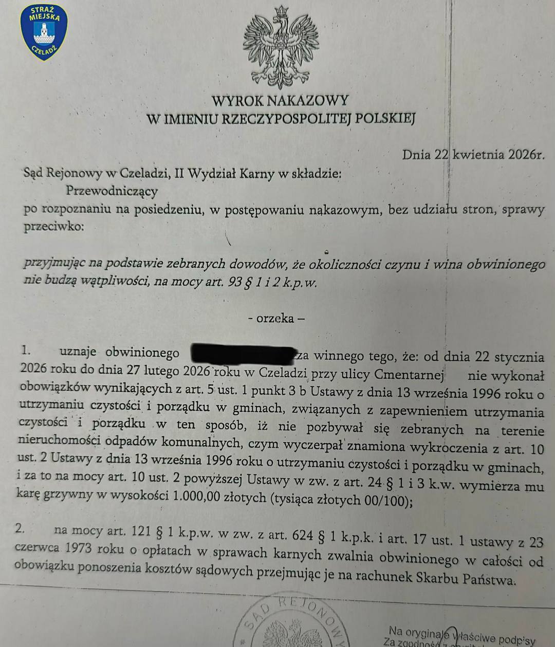Czeladź. Ul. Cmentarna. Niesprzątana nieruchomość prywatna. Wyrok. 22 kwietnia 2026