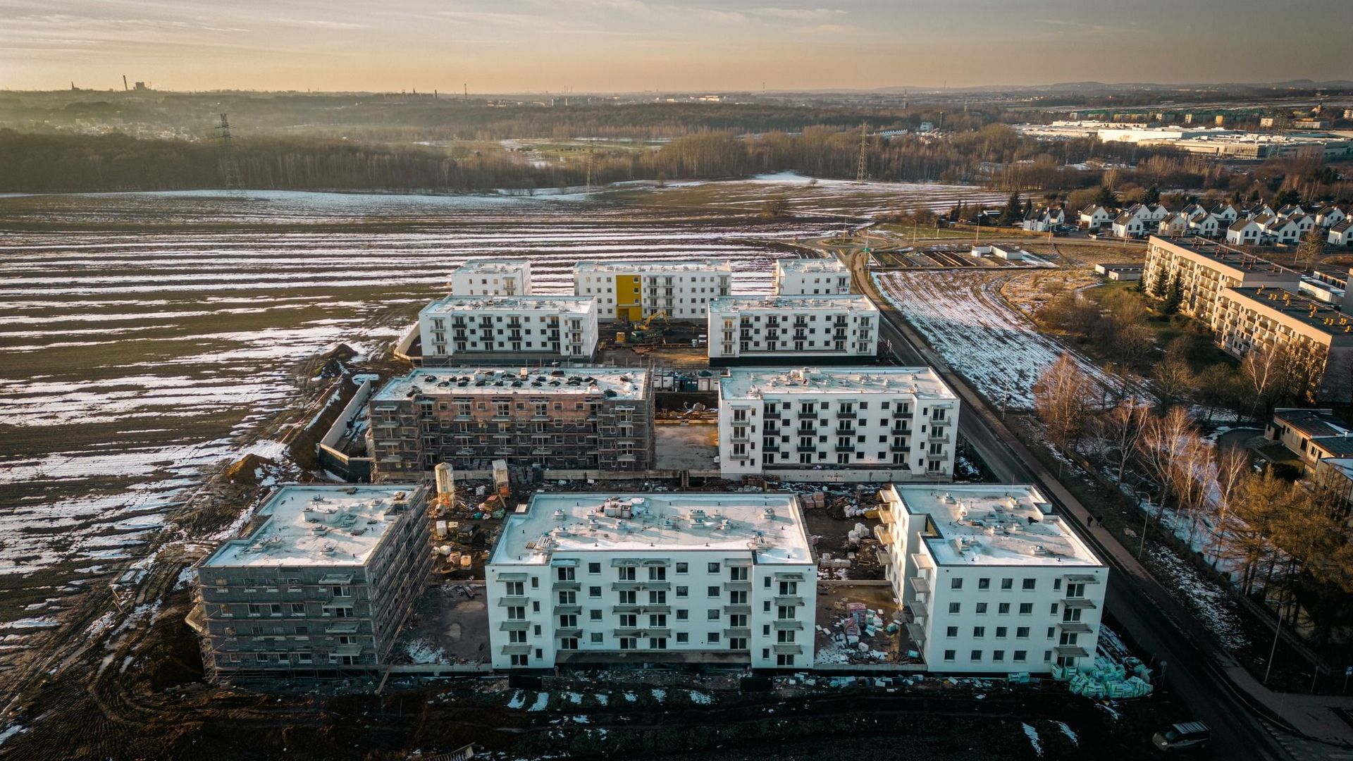 Czeladź. Ulica generała Józefa Hallera. Budowa osiedla TBS. Luty 2025.