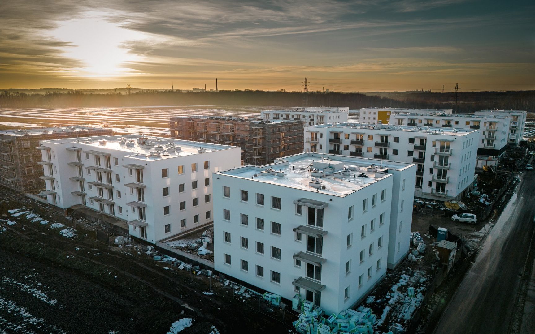 Czeladź. Ulica generała Józefa Hallera. Budowa osiedla TBS. Luty 2025.