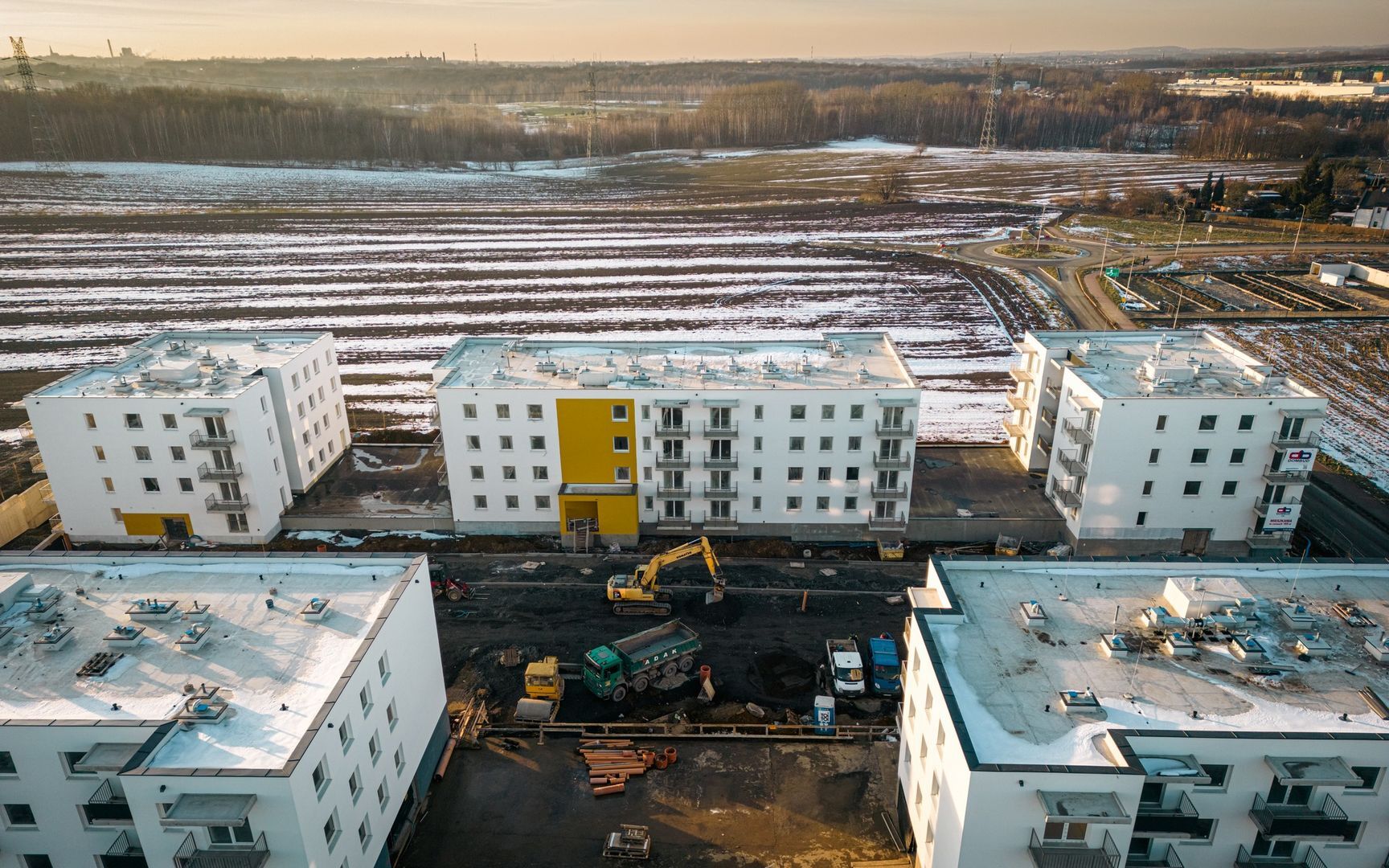 Czeladź. Ulica generała Józefa Hallera. Budowa osiedla TBS. Luty 2025.