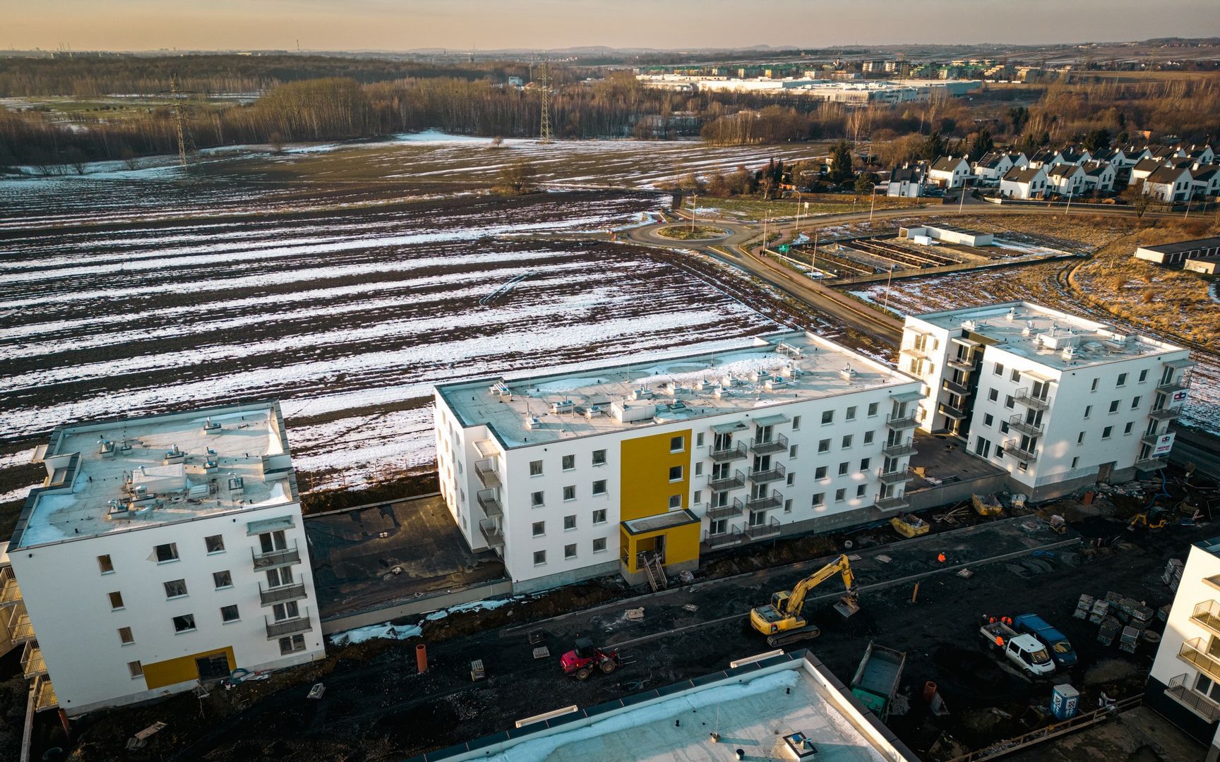 Czeladź. Ulica generała Józefa Hallera. Budowa osiedla TBS. Luty 2025.