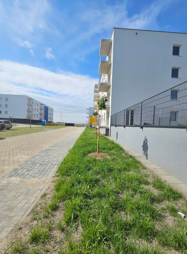 Czeladź. Ulica generała Józefa Hallera. Końcowy etap budowy pierwszej części osiedla mieszkaniowego TBS. 24 lipca 2025.