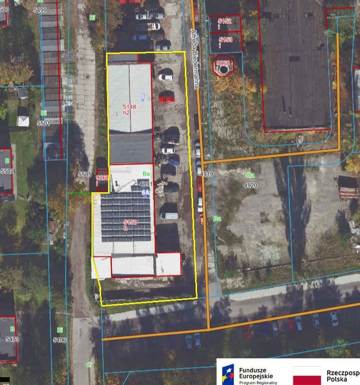 Czeladź-Zarzecze. Ulica Alfreda Biedermanna. Mapa z zaznaczonym fragmentem do budowy. Kwiecień 2026