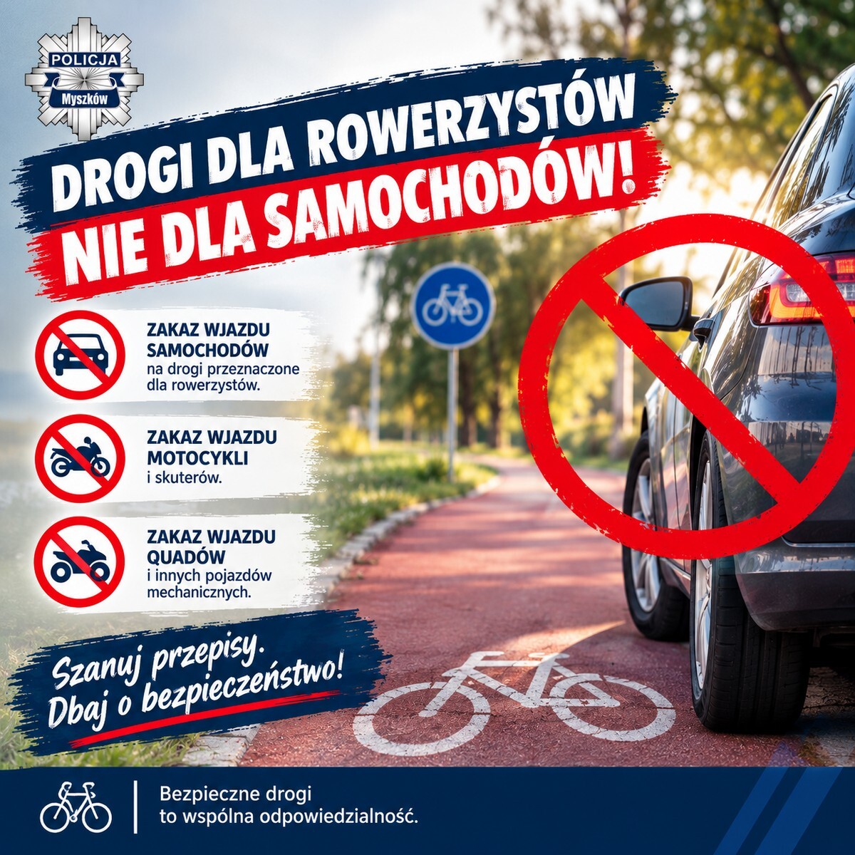 Droga dla rowerów nie dla samochodów. Plakat