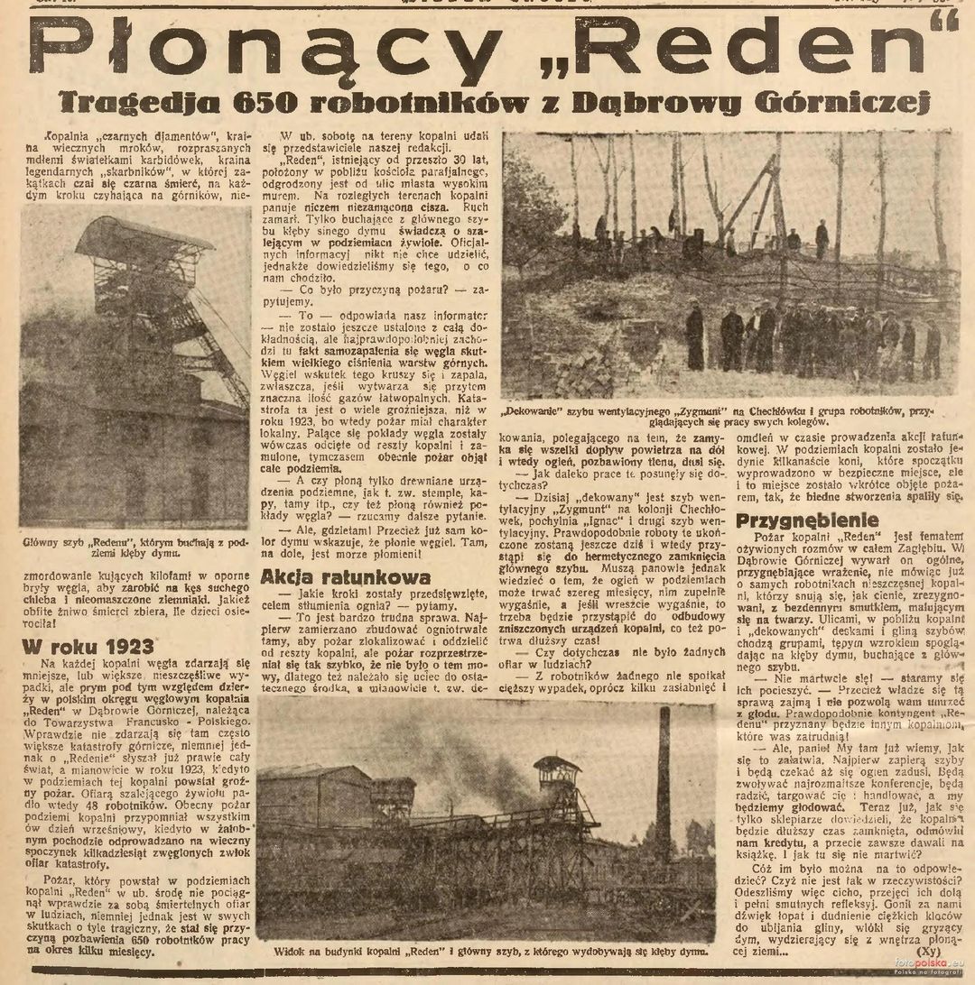 Dabrowa Kopalnia Wegla Kamiennego Reden Pozar Artykul 1935 01