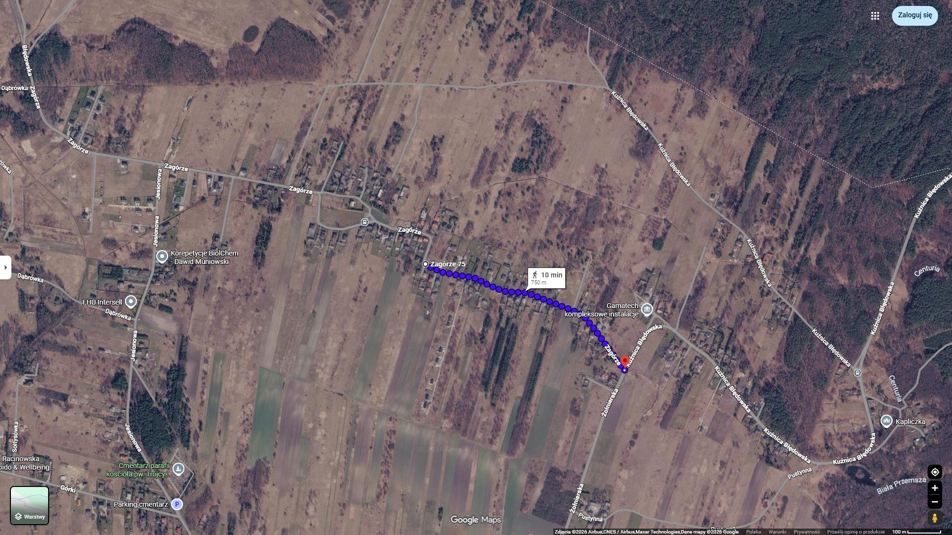 Dąbrowa Górnicza-Błędów. Mapa z zaznaczonym fragmentem ulicy Zagórze, który będzie remontowany. 1 lipca 2026