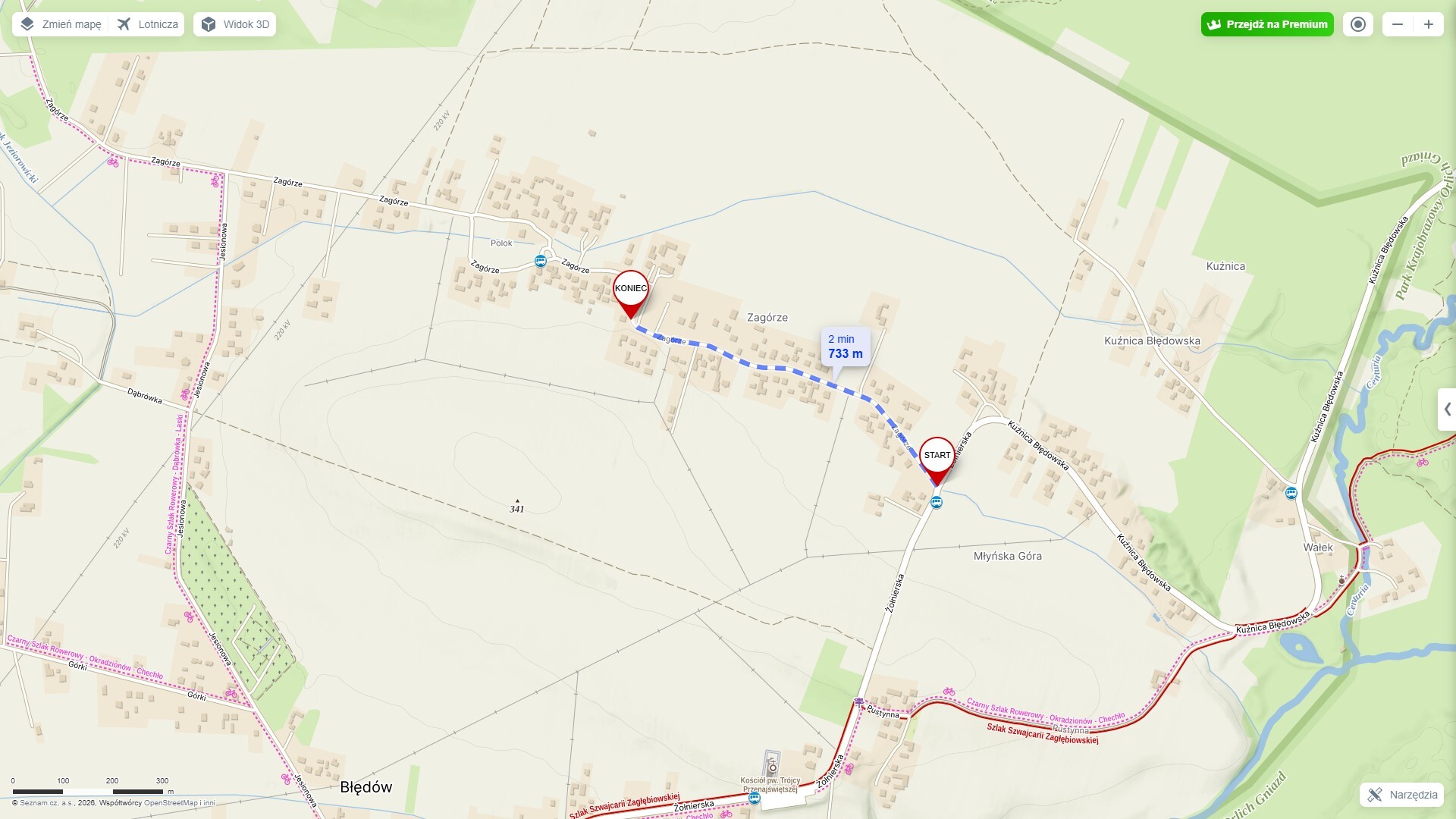 Dąbrowa Górnicza-Błędów. Mapa z zaznaczonym fragmentem ulicy Zagórze, który będzie remontowany. 1 lipca 2026
