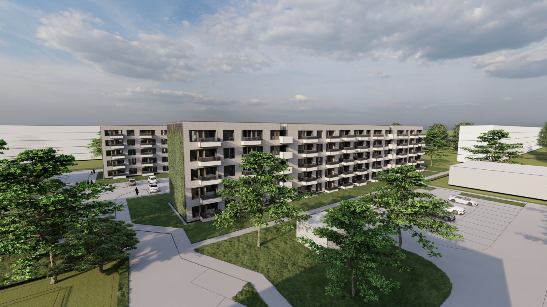 Dąbrowa Górnicza-Gołonóg. Nowe bloki TBS na osiedlu Marcina Kasprzaka przy ulicy Tysiąclecia. Wizualizacja. Wrzesień 2025.