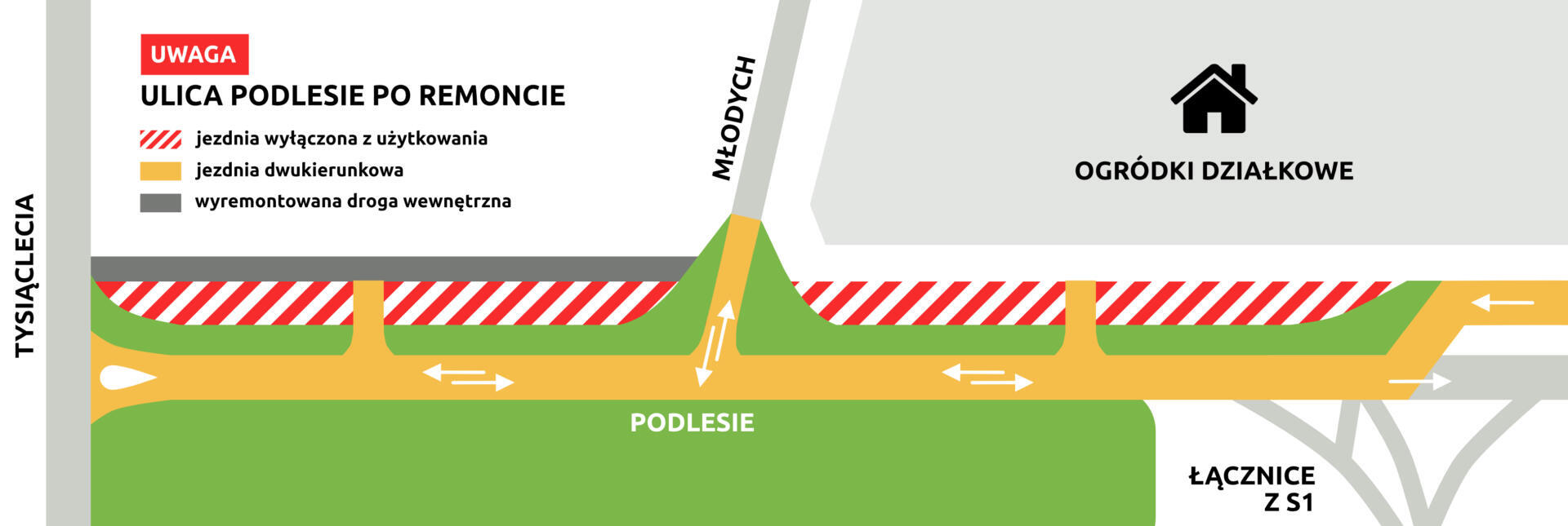 Dąbrowa Górnicza. Ul. Podlesie po remoncie Schemat ideowy. 24 kwietnia 2025.