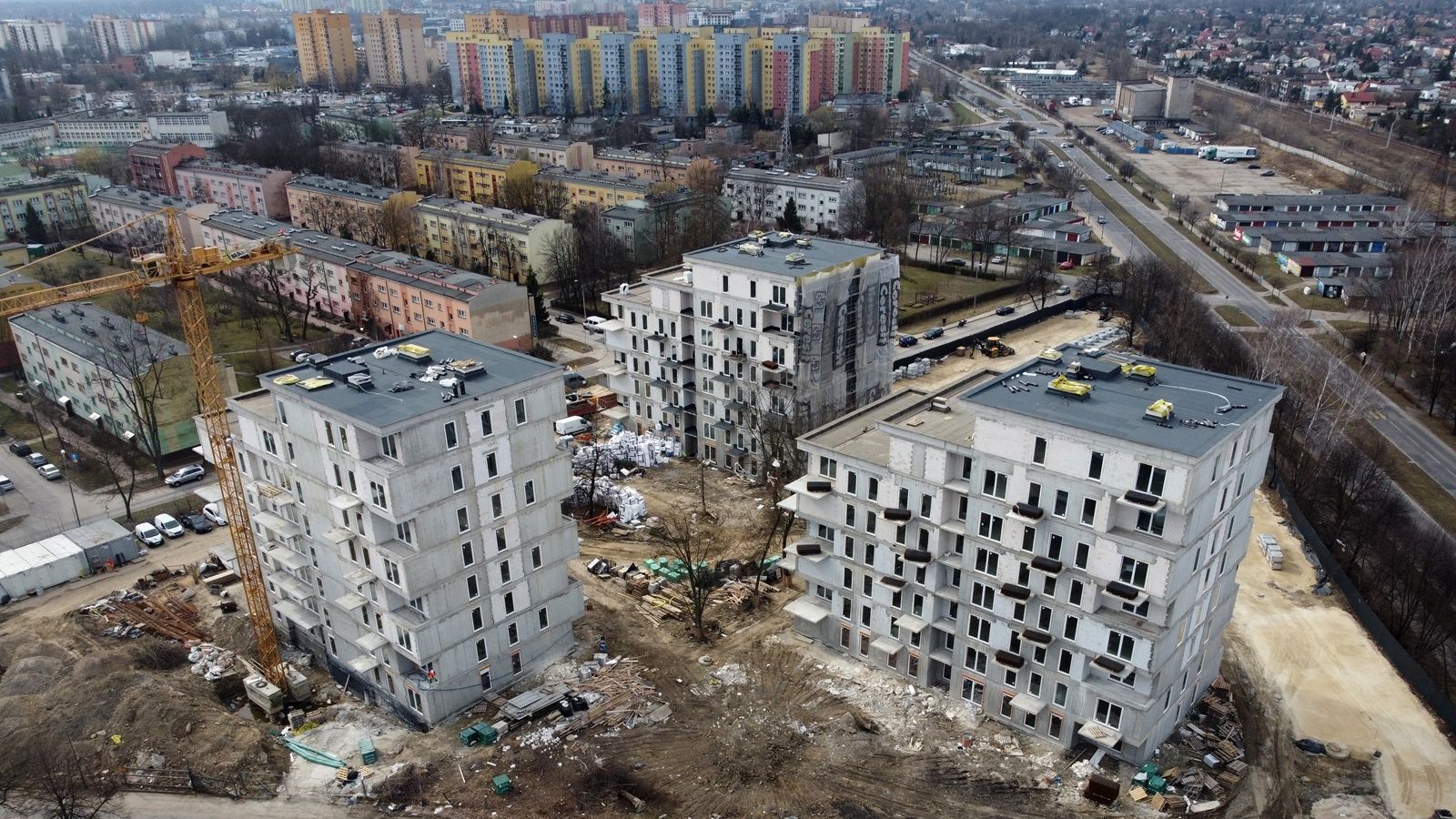 Dąbrowa Górnicza. Budowa bloków TBS przy ulicy Eugeniusza Kwiatkowskiego. 10 marca 2025.