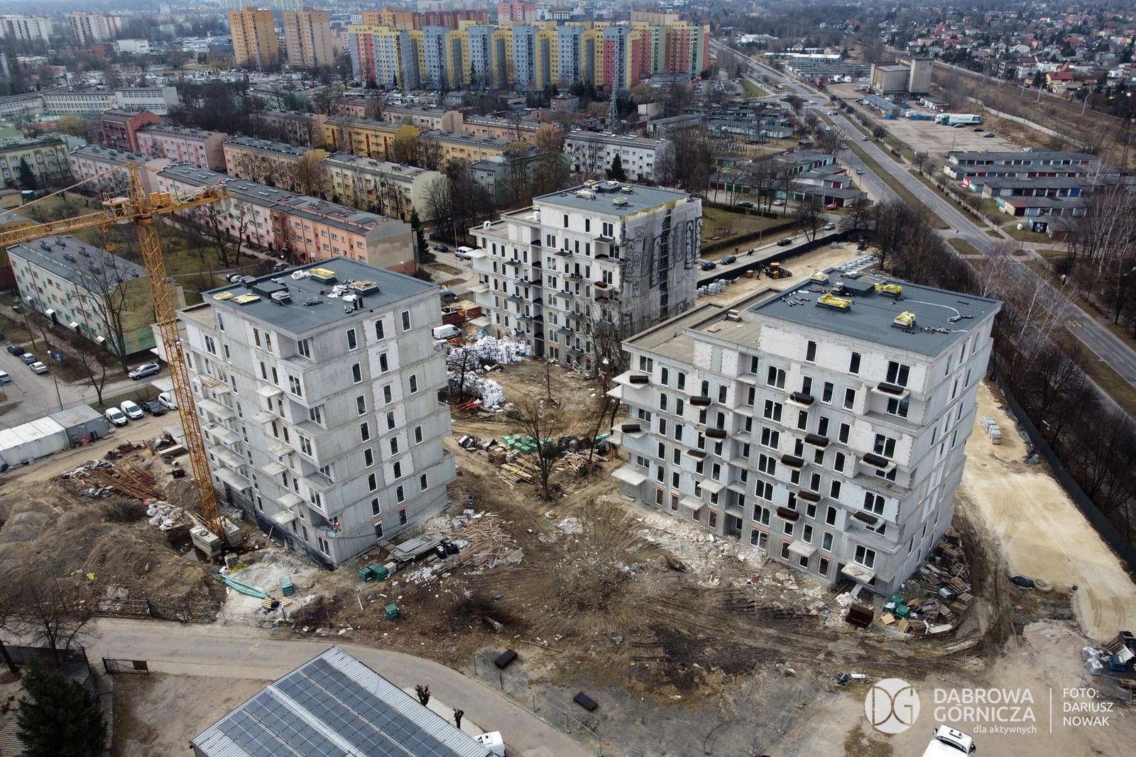 Dąbrowa Górnicza. Budowa bloków TBS przy ulicy Eugeniusza Kwiatkowskiego. 10 marca 2025.