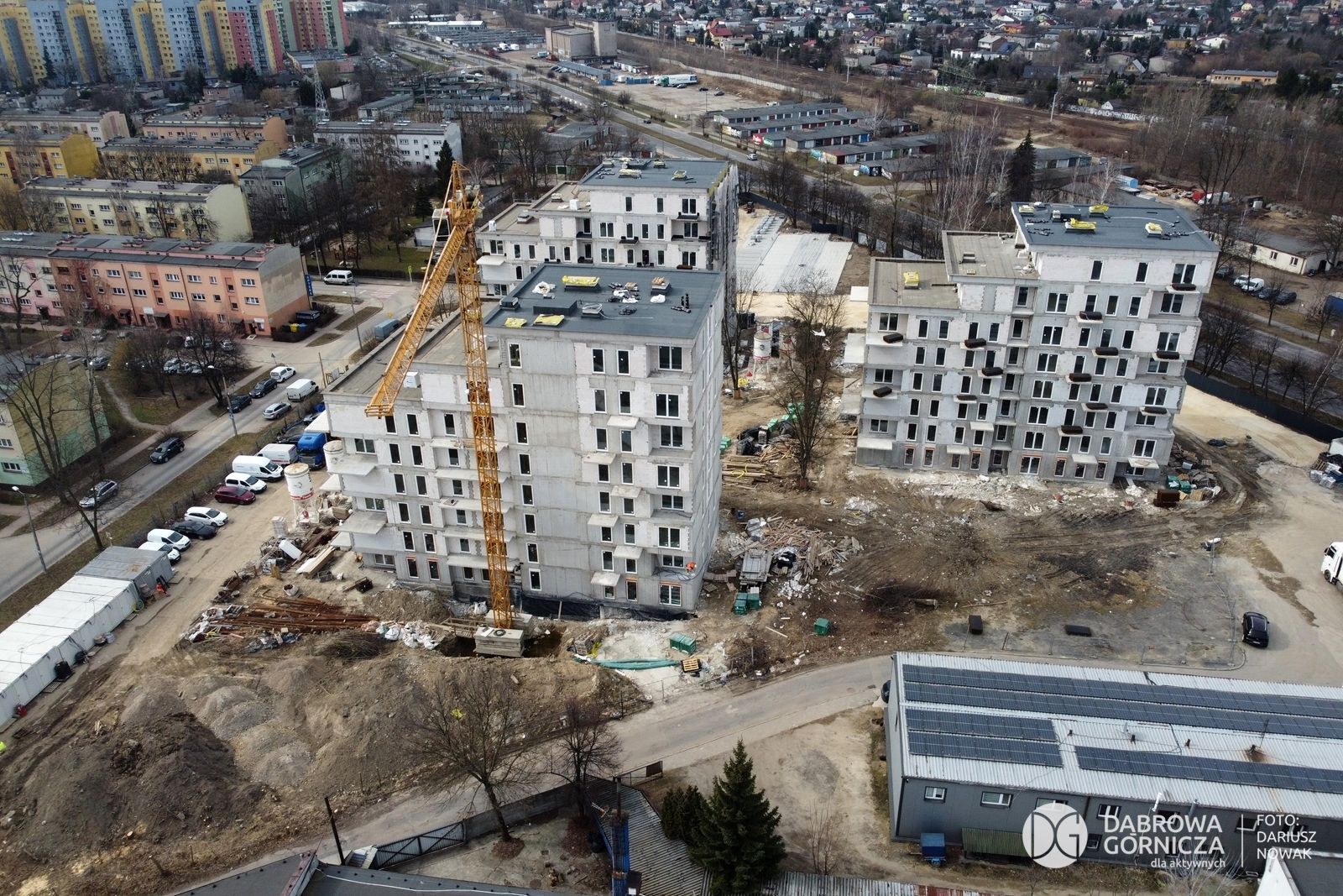 Dąbrowa Górnicza. Budowa bloków TBS przy ulicy Eugeniusza Kwiatkowskiego. 10 marca 2025.