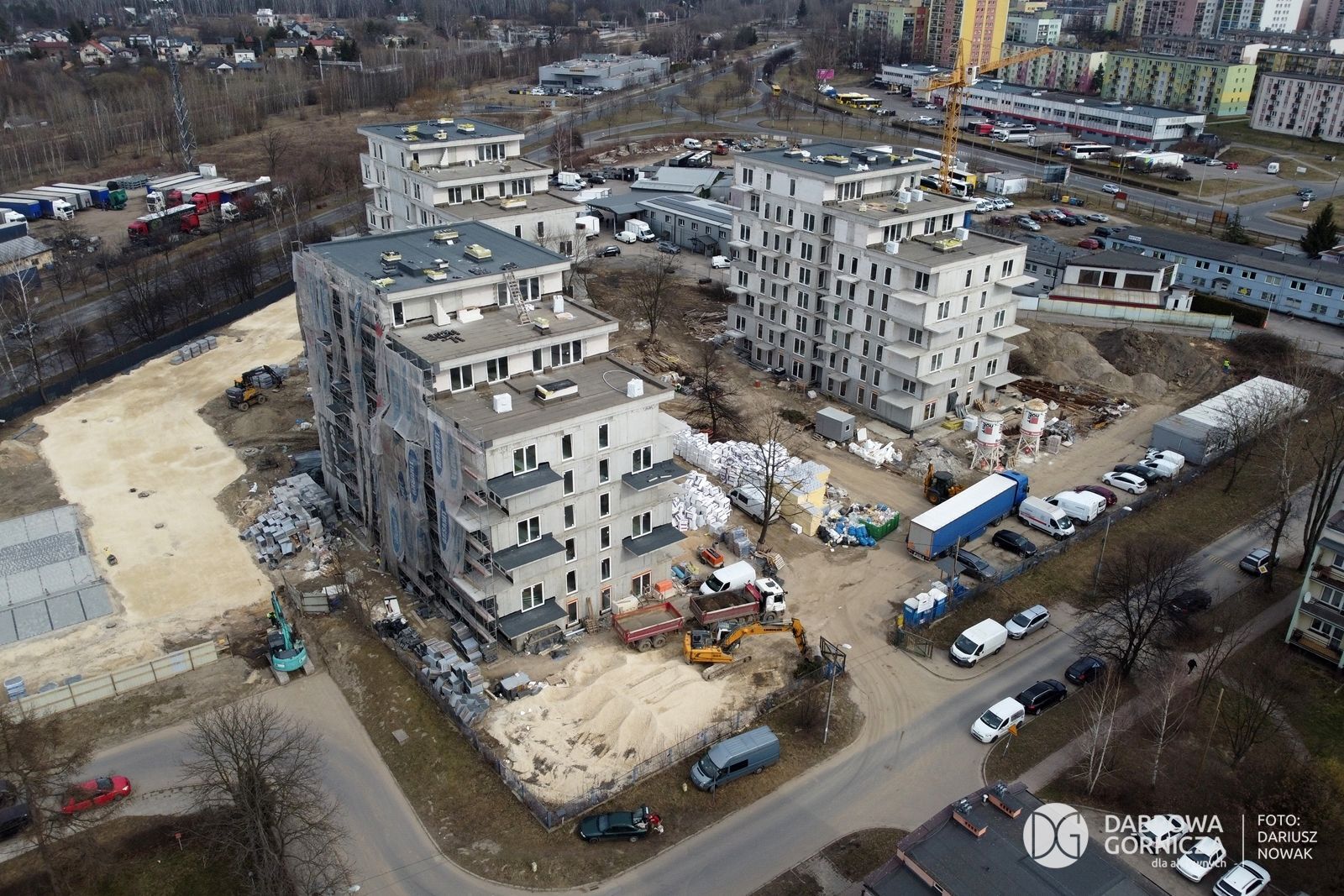 Dąbrowa Górnicza. Budowa bloków TBS przy ulicy Eugeniusza Kwiatkowskiego. 10 marca 2025.