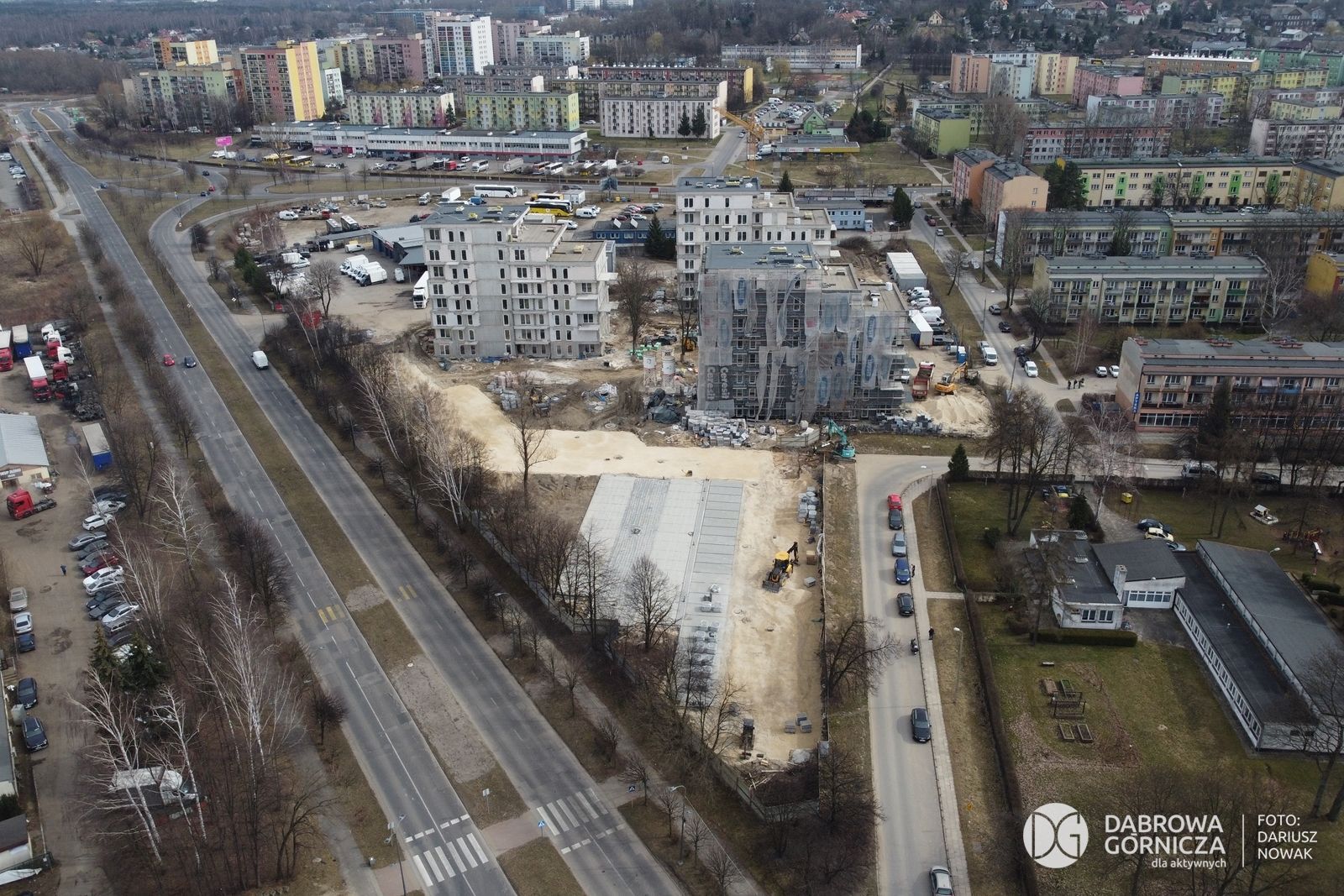 Dąbrowa Górnicza. Budowa bloków TBS przy ulicy Eugeniusza Kwiatkowskiego. 10 marca 2025.