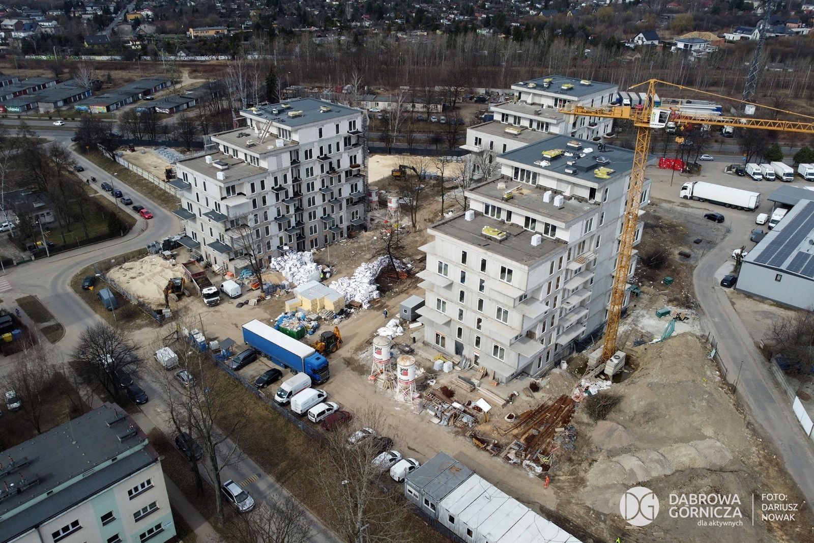 Dąbrowa Górnicza. Budowa bloków TBS przy ulicy Eugeniusza Kwiatkowskiego. 10 marca 2025.