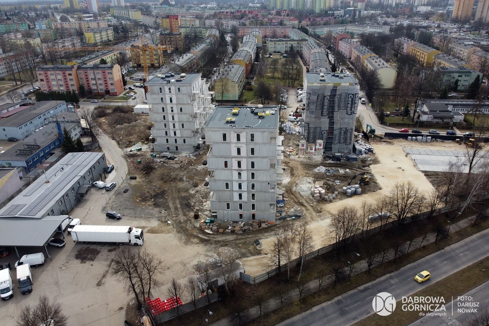 Dąbrowa Górnicza. Budowa bloków TBS przy ulicy Eugeniusza Kwiatkowskiego. 10 marca 2025.