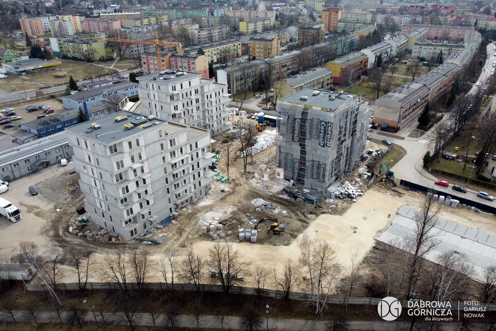Dąbrowa Górnicza. Budowa bloków TBS przy ulicy Eugeniusza Kwiatkowskiego. 10 marca 2025.