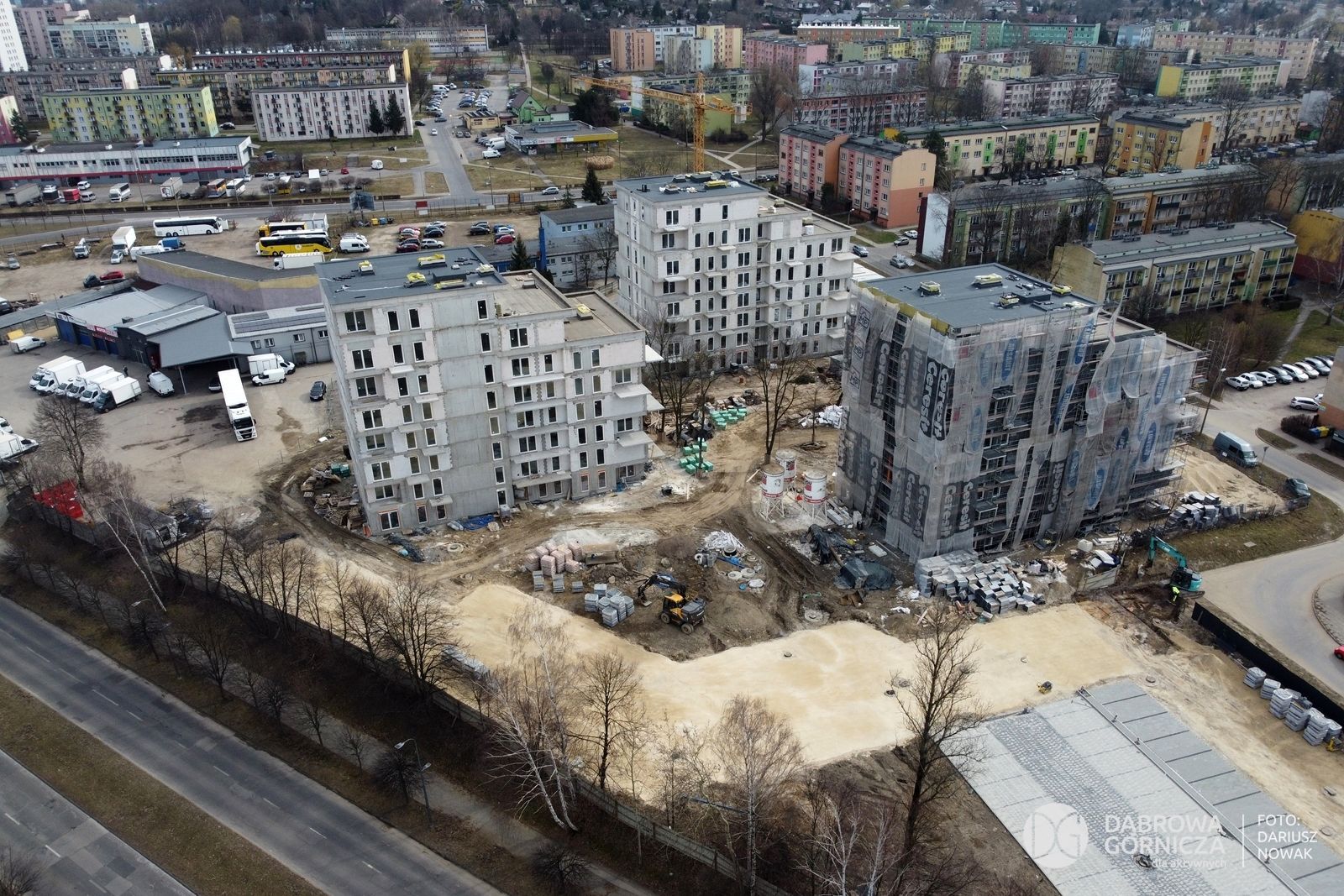 Dąbrowa Górnicza. Budowa bloków TBS przy ulicy Eugeniusza Kwiatkowskiego. 10 marca 2025.