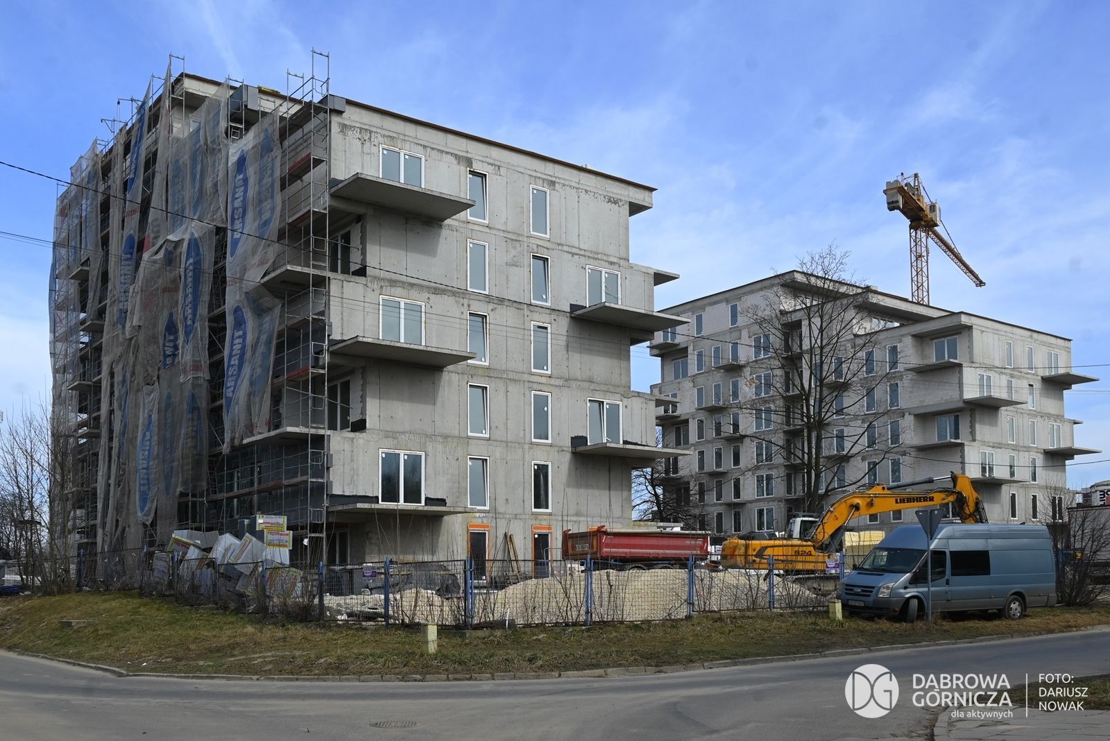 Dąbrowa Górnicza. Budowa bloków TBS przy ulicy Eugeniusza Kwiatkowskiego. 10 marca 2025.