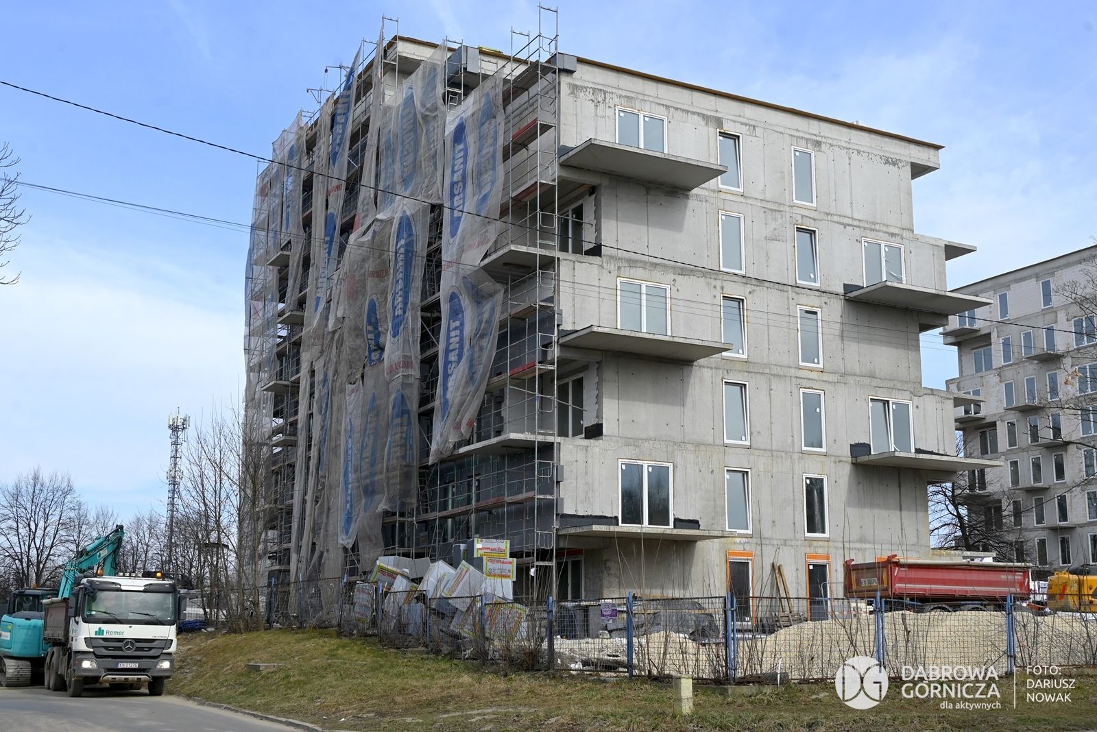 Dąbrowa Górnicza. Budowa bloków TBS przy ulicy Eugeniusza Kwiatkowskiego. 10 marca 2025.