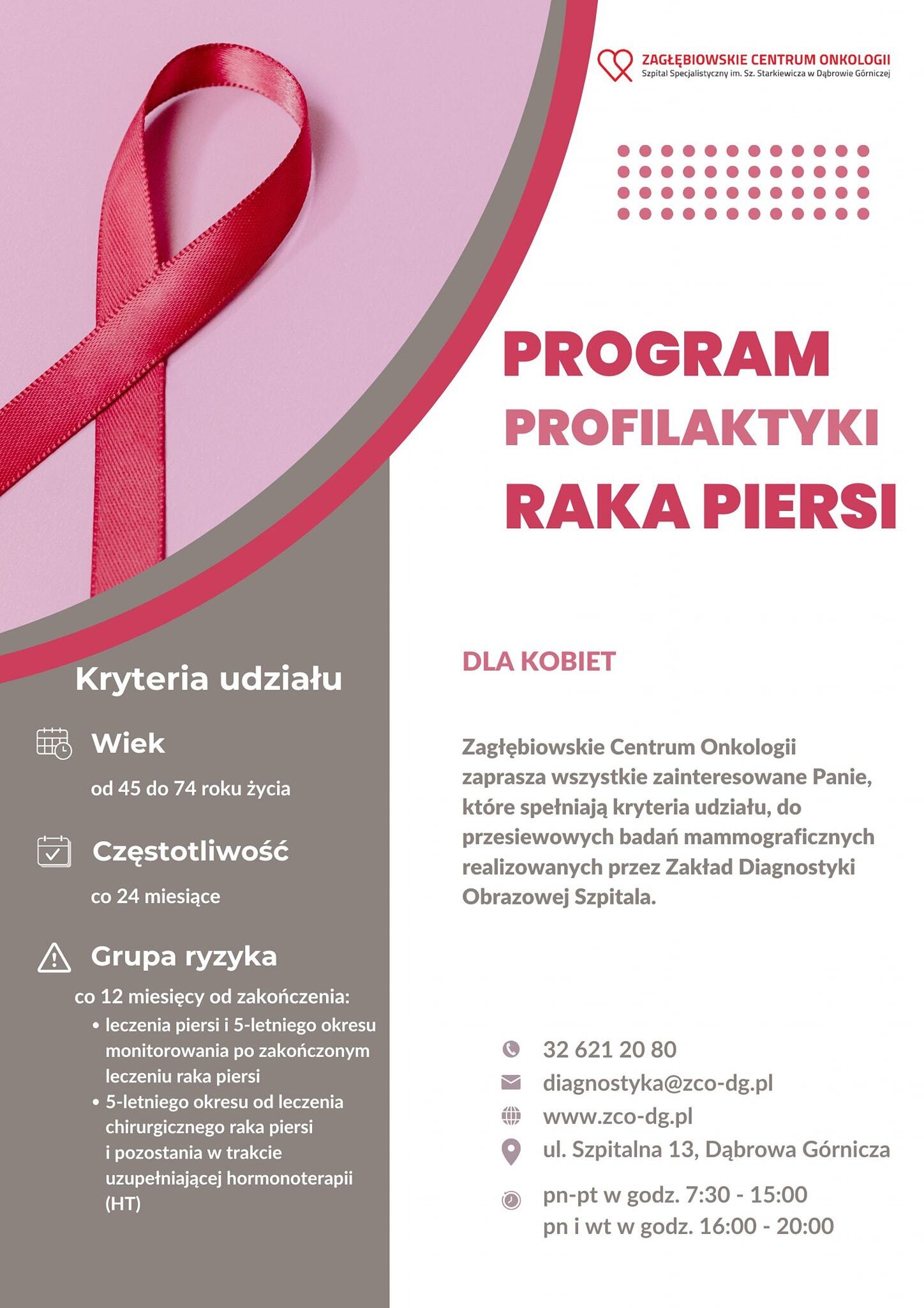 Dąbrowa Górnicza. Listopadowa profilaktyka raka piersi w Zagłębiowskim Centrum Onkologii – Szpitala Specjalistycznego im. Szymona Starkiewicza.