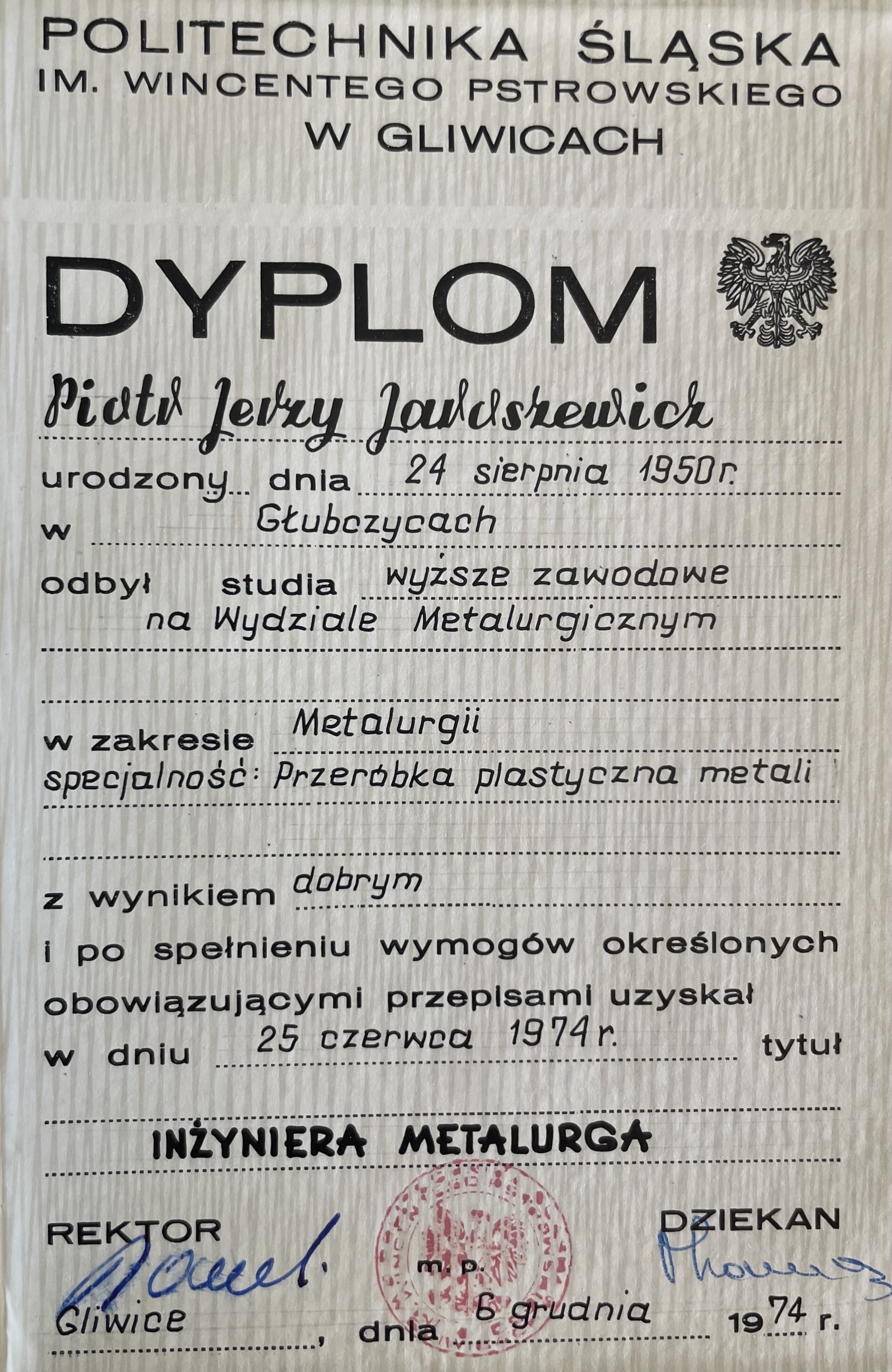 Dokumenty Piotra Jaroszewicza, pracownika Huty Bankowej