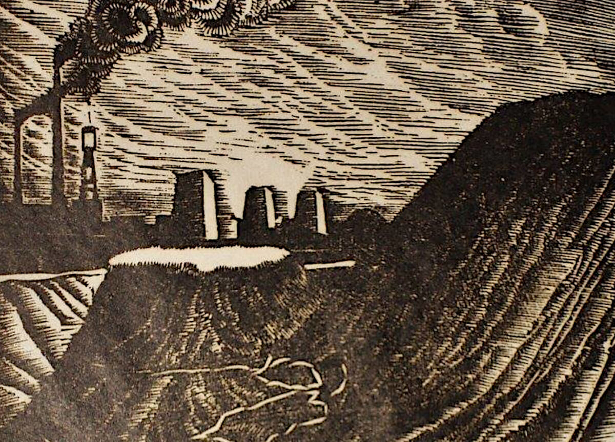 Drzeworyt Pawła Stellera Hałdy w Bogucicach, 1932