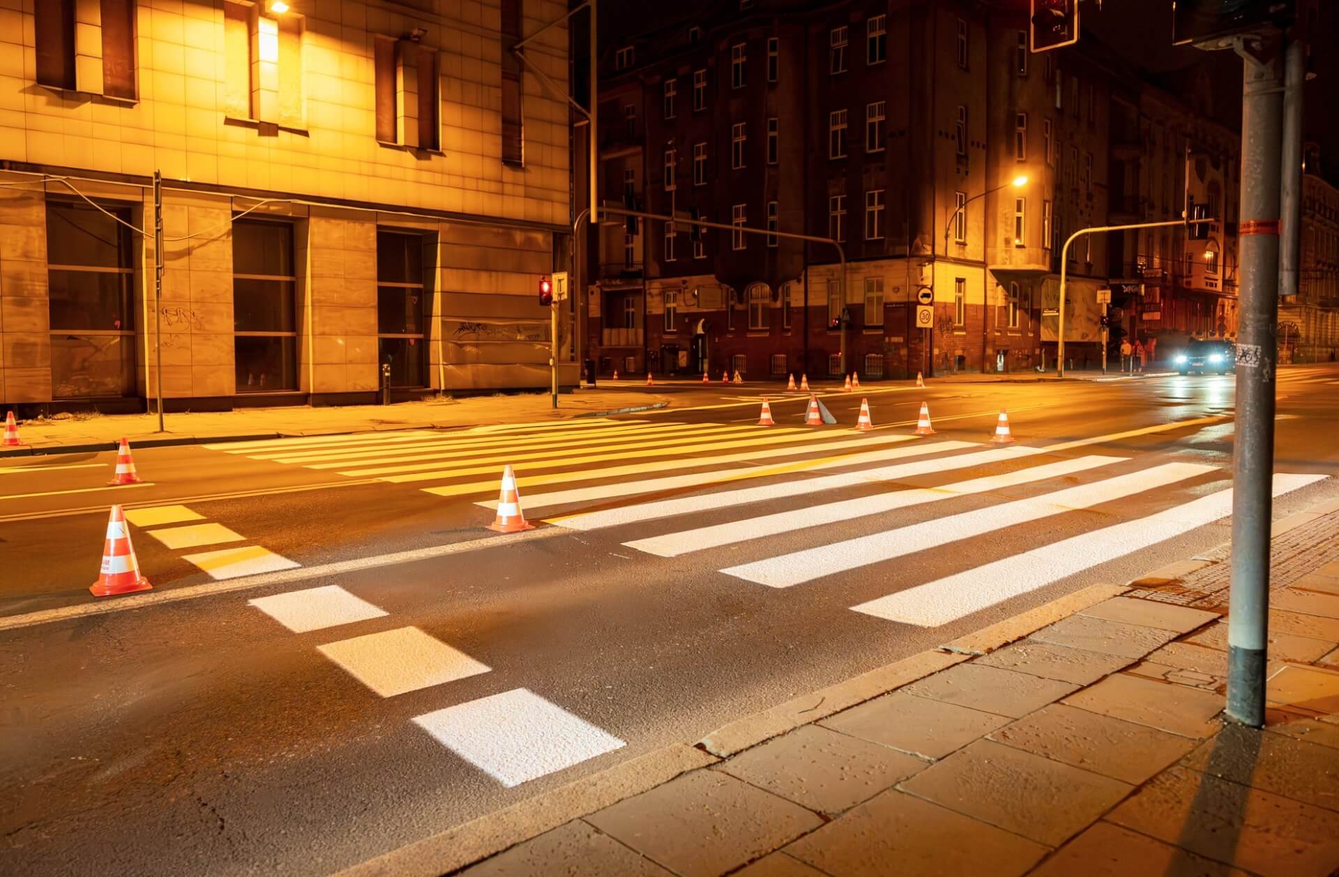Ekipy katowickiego MZ Ui M odmalowywują oznakowanie poziome na terenie miasta 4