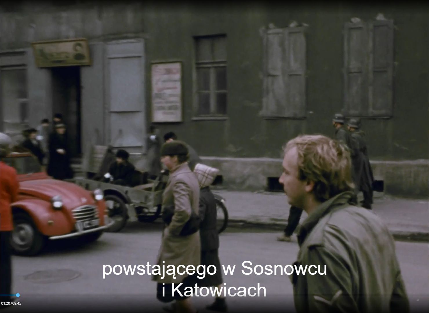 Kręcenie filmu „Mur” („The Wall”, 1982) na ulicach Sosnowca-Konstantynowa (ulica Wincentego Pstrowskiego, obecnie Stanisława Staszica). Rok 1980