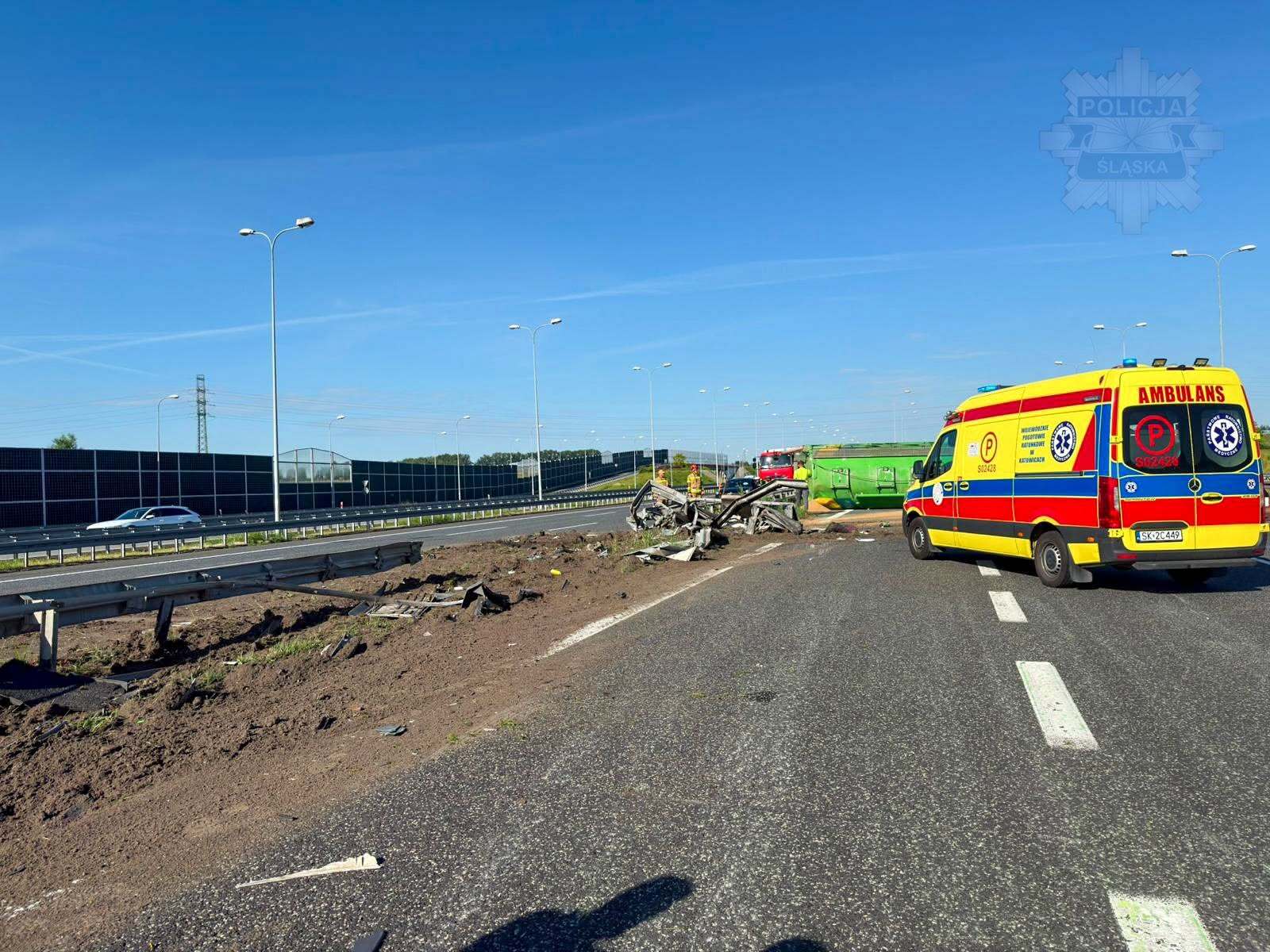 Gliwice-Sośnica. Zdarzenie na autostradzie A4. Przewrócona ciężarówka i zablokowana droga. 8 czerwca 2026