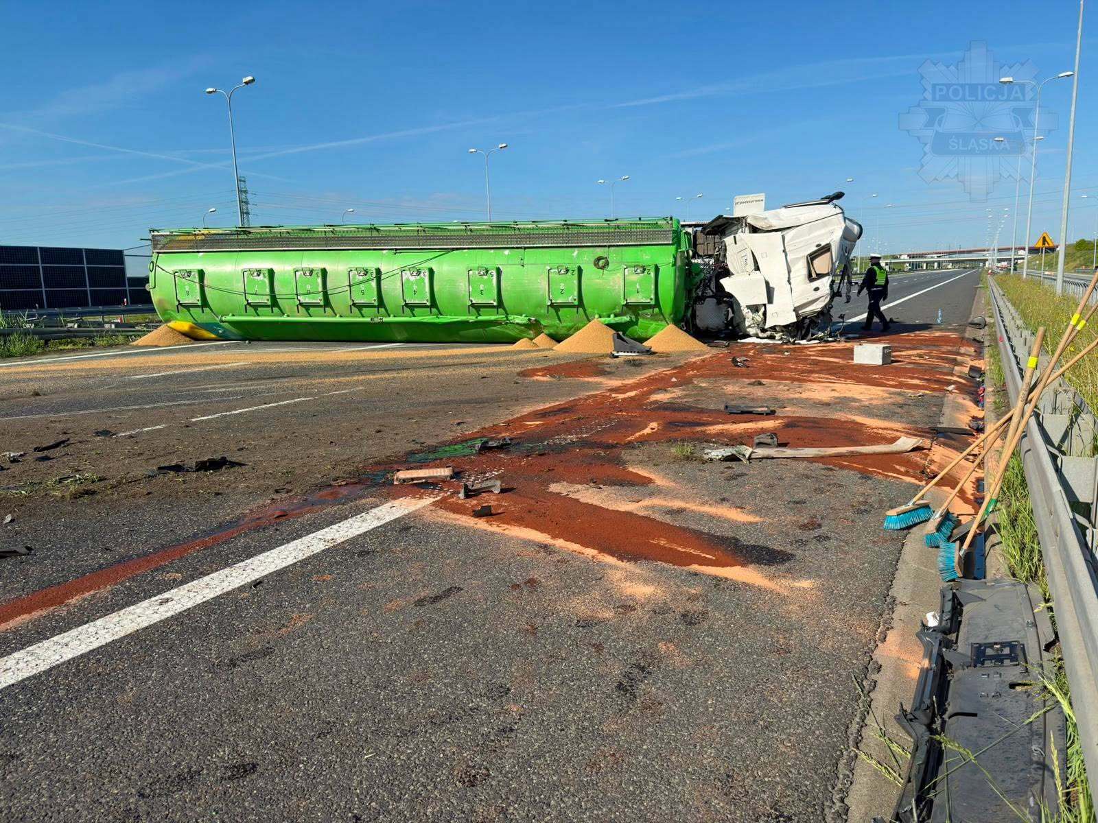 Gliwice-Sośnica. Zdarzenie na autostradzie A4. Przewrócona ciężarówka i zablokowana droga. 8 czerwca 2026