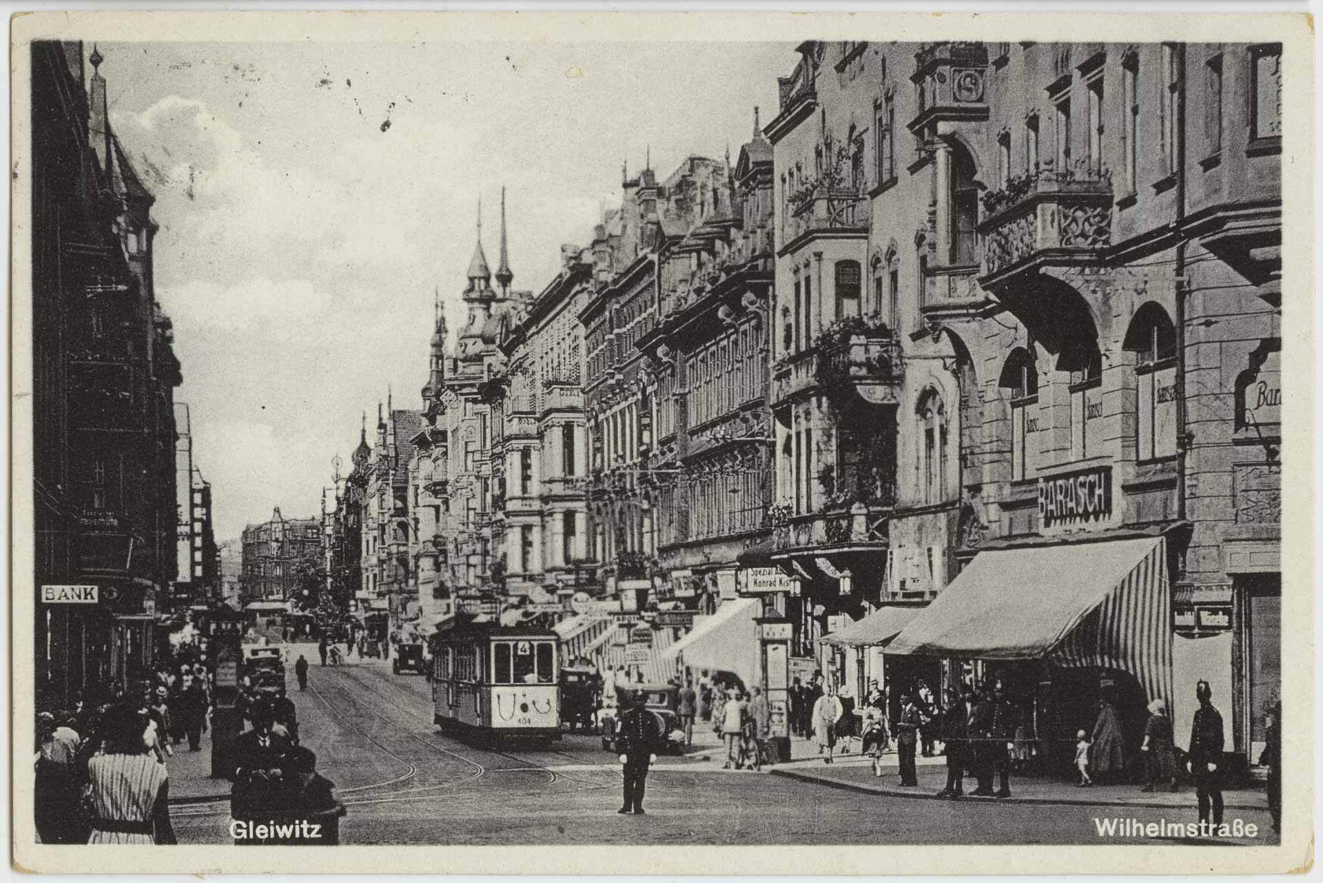 Gliwice, Wilhelmstrasse (współczesna ulica Zwycięstwa, 1932, zbiory Muzeum Śląskiego w Katowicach