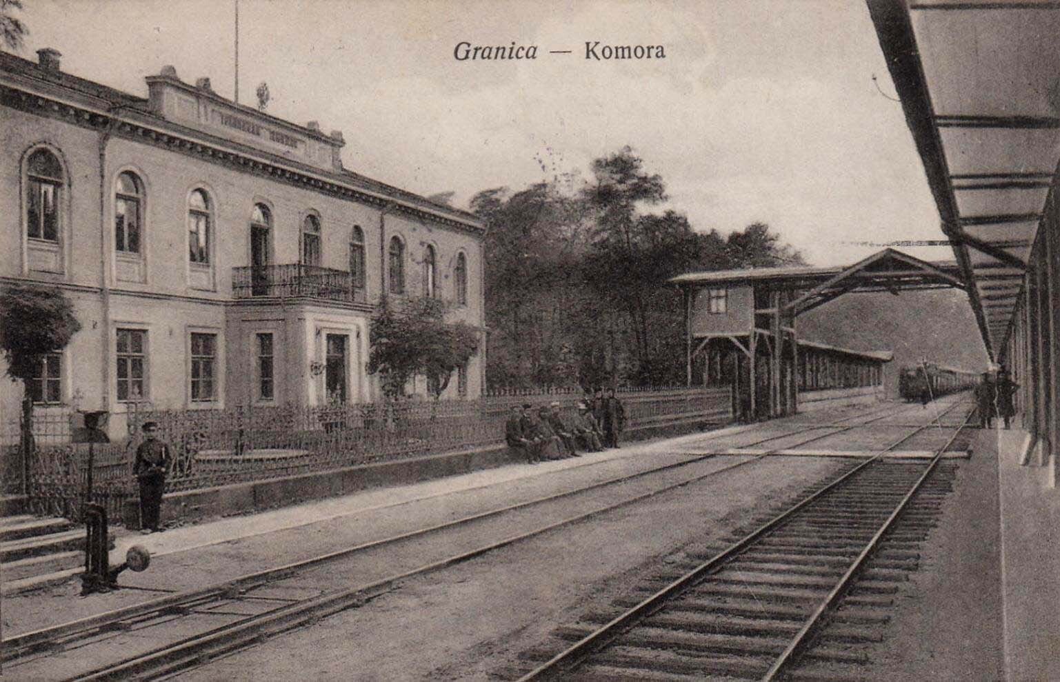 Granica (obecnie Sosnowiec, Maczki). Dworzec Kolei Warszawsko-Wiedeńskiej i komora celna. Lata 1910-1914.