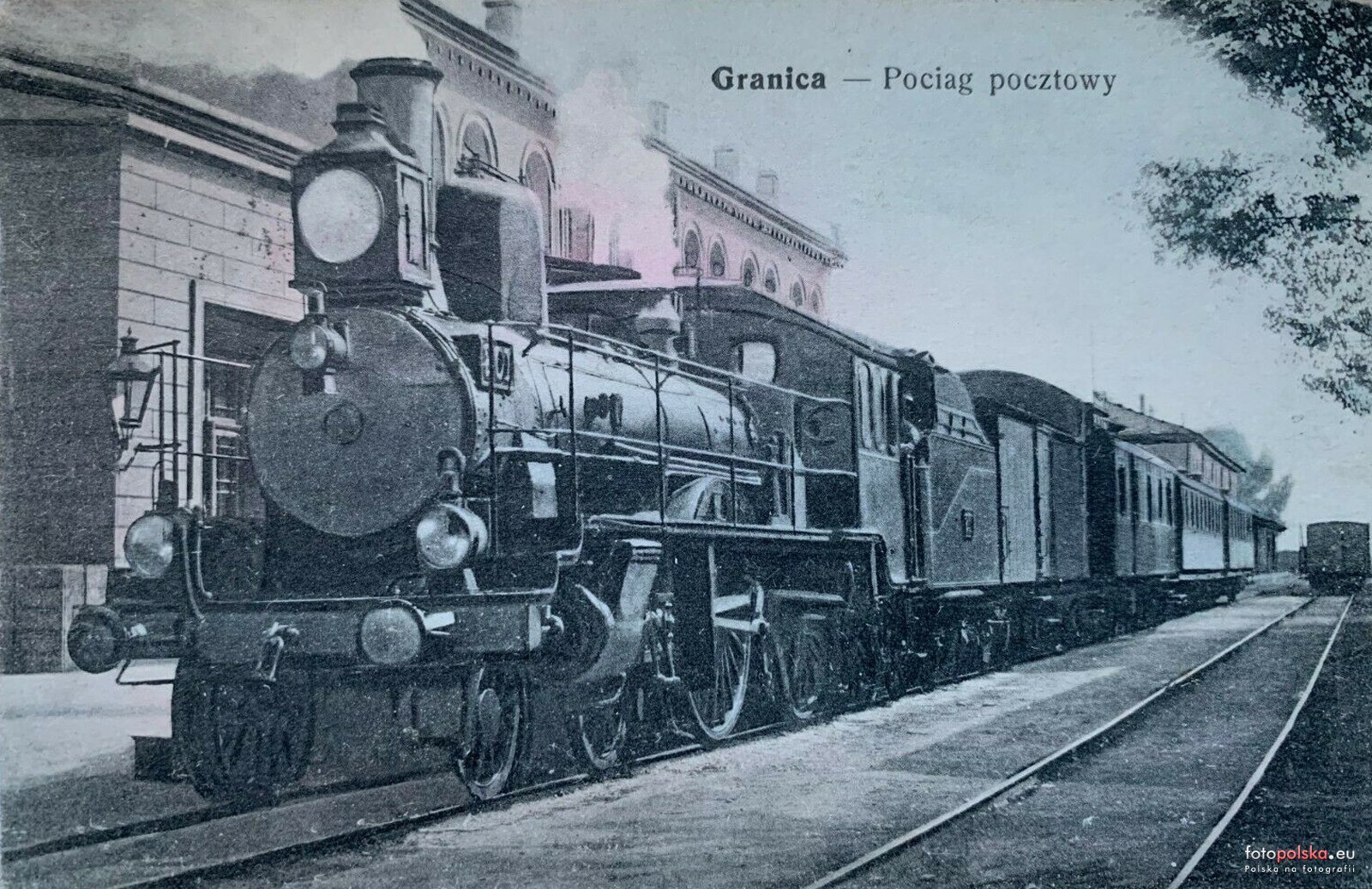 Granica (obecnie Sosnowiec, Maczki). Dworzec Kolei Warszawsko-Wiedeńskiej. Pociąg pocztowy. 1910-1918.