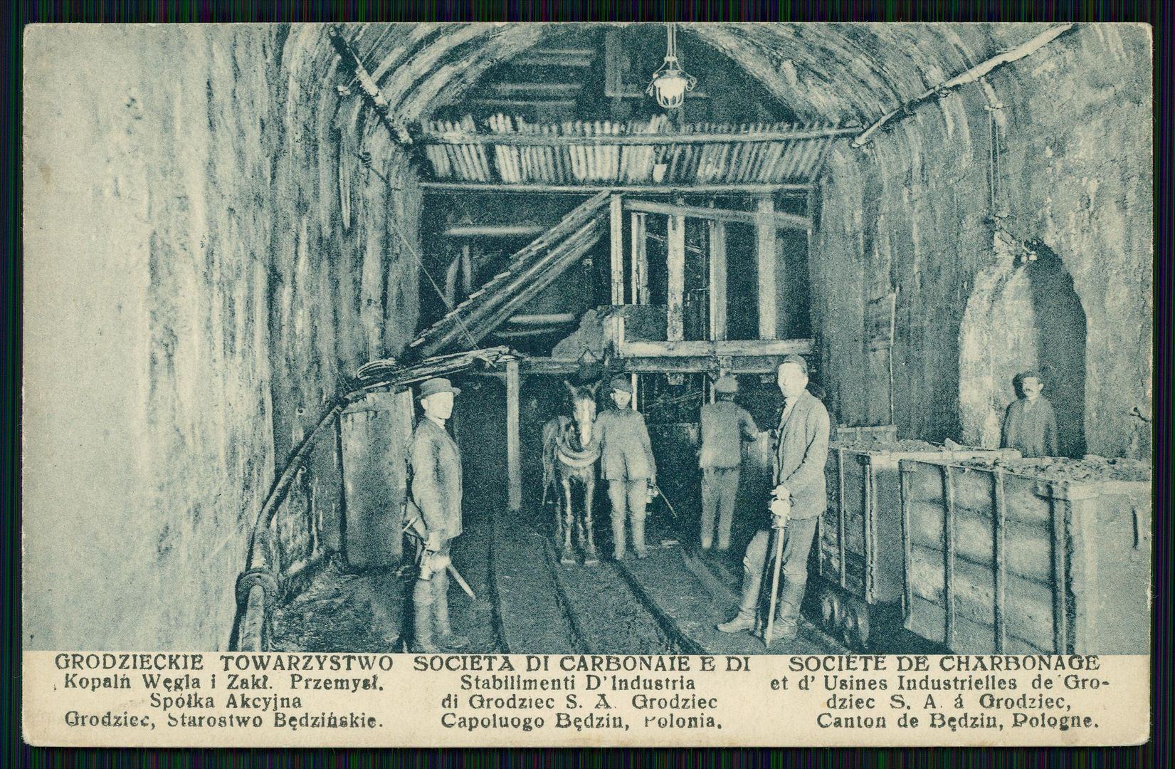 „Grodzieckie Towarzystwo Kopalń Węgla i Zakładów Przemysłowych” Spółka Akcyjna w Grodźcu. Podszybie III poziomu przed elektryfikacją. Po roku 1906.