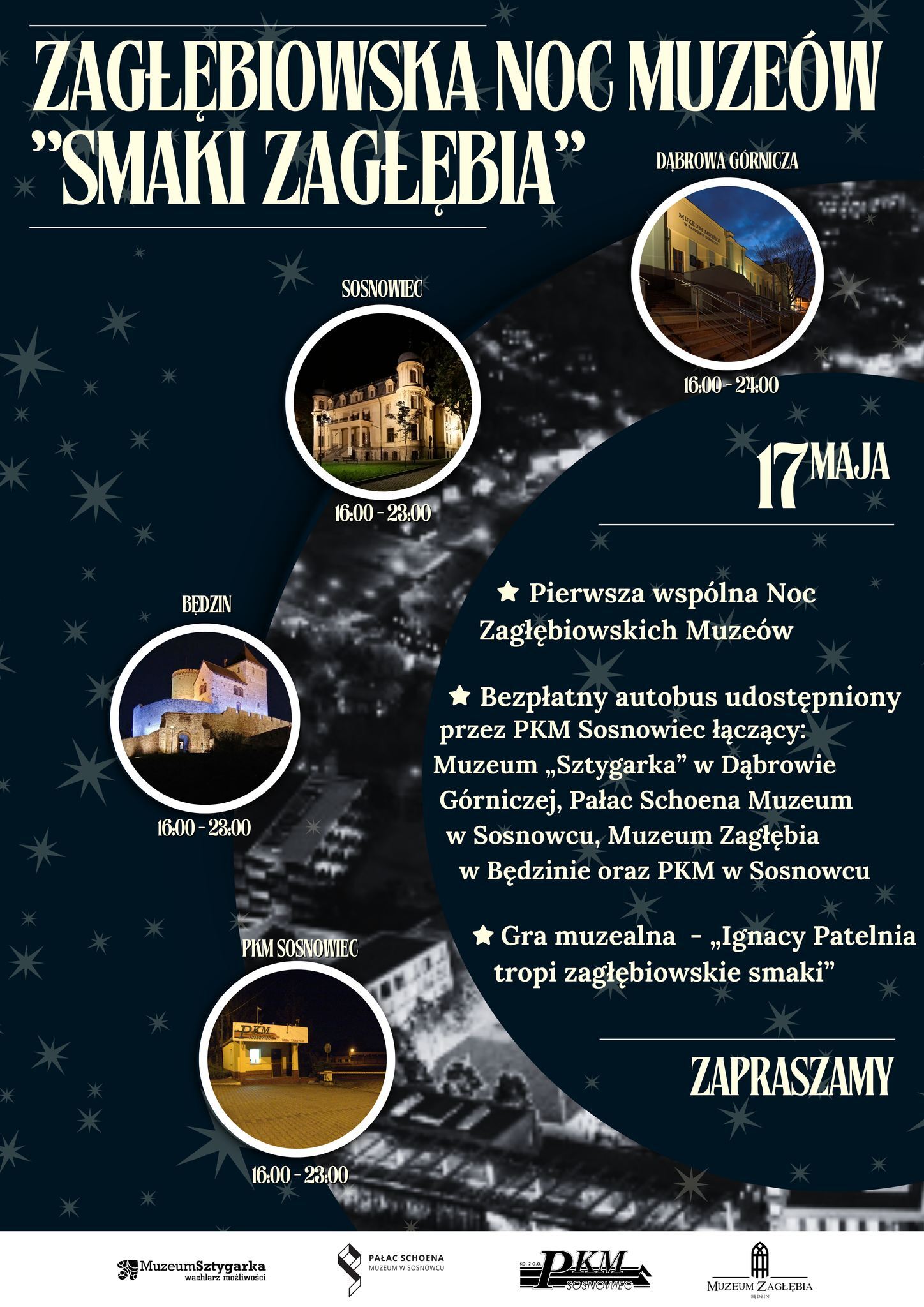 I Zagłębiowska Noc Muzeów „Smaki Zagłębia” 2025. Plakat. 17 maja 2025.