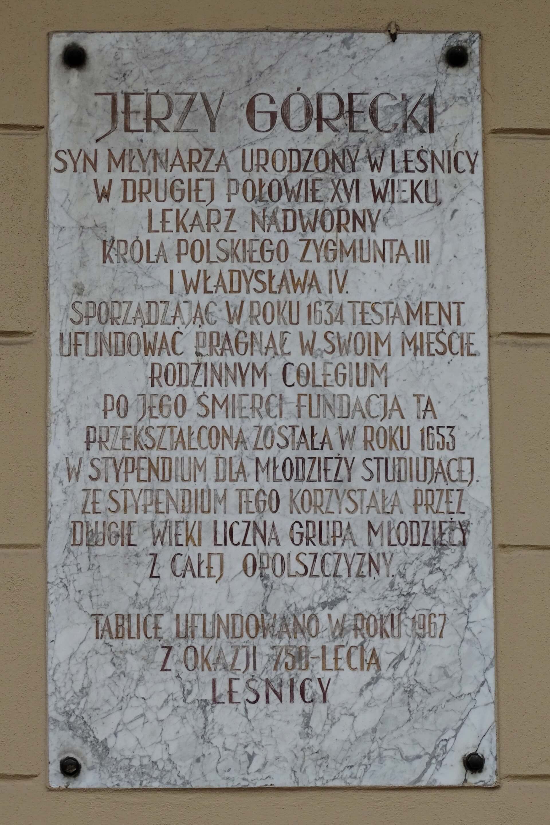 Jerzy Gorecki - tablica w Leśnicy