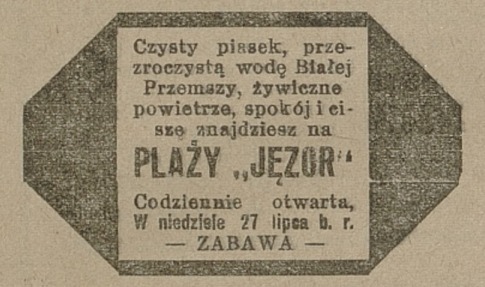 Jęzor. Czysty piasek na plaży. Reklama. Rok 1930.
