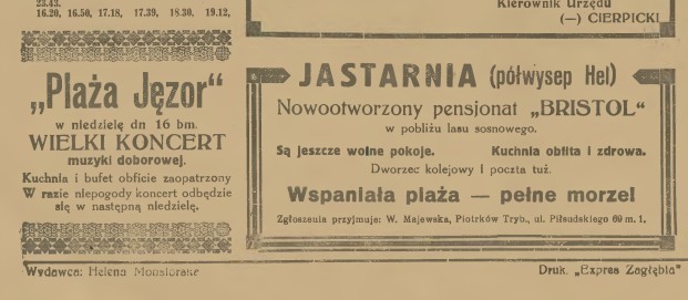 Jęzor czy Jastarnia? Reklama plaży. Rok 1929.