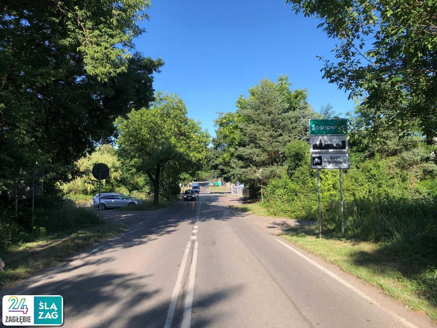 Katowice-Dąbrówka Mała. Ulica Milowicka – widok na most na Brynicy w kierunku Sosnowca. 30 czerwca 2025.