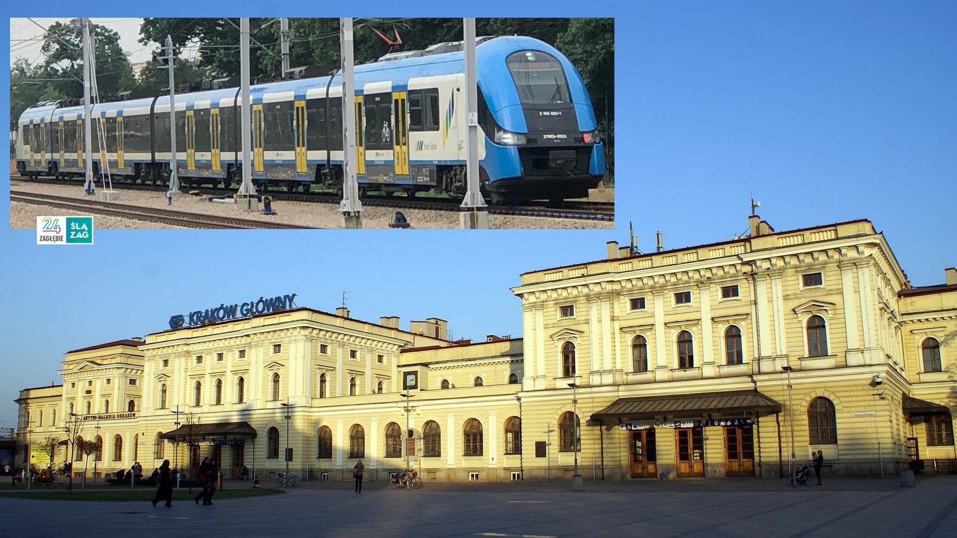 Dworzec kolejowy Kraków Główny, pociąg Pesa Elf należący do Kolei Śląskich.