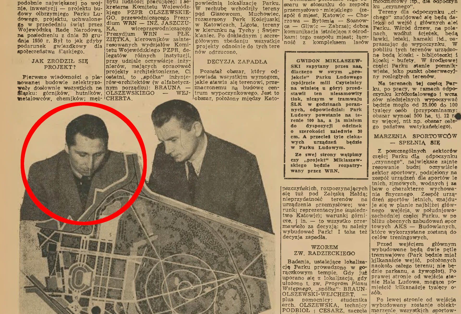 Krystyn Olszewski na 1. stronie dodatku do Dziennika Zachodniego Świat i Życie z 31 grudnia 1950 r.