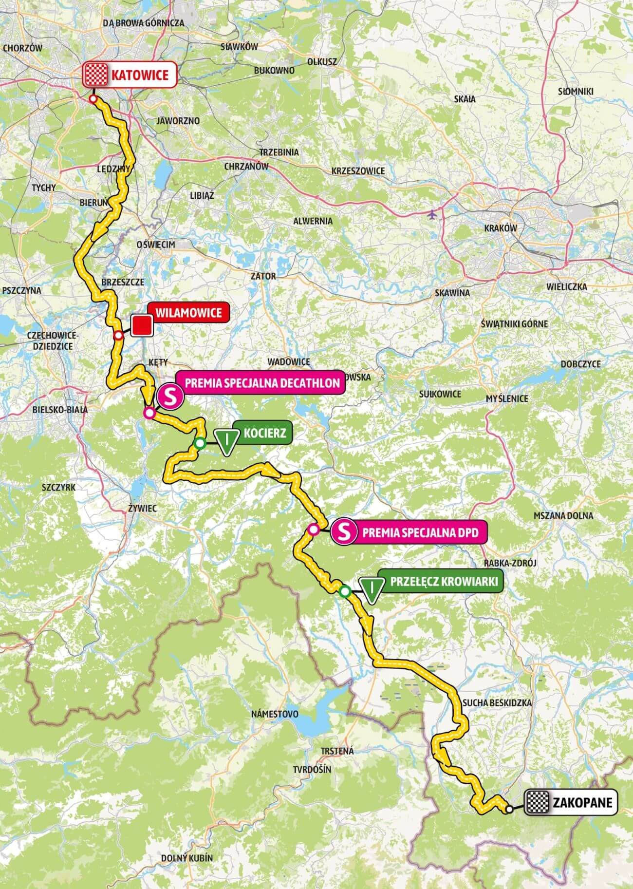 Mapa 5. etapu Tour de Pologne 2025 Katowice-Zakopane