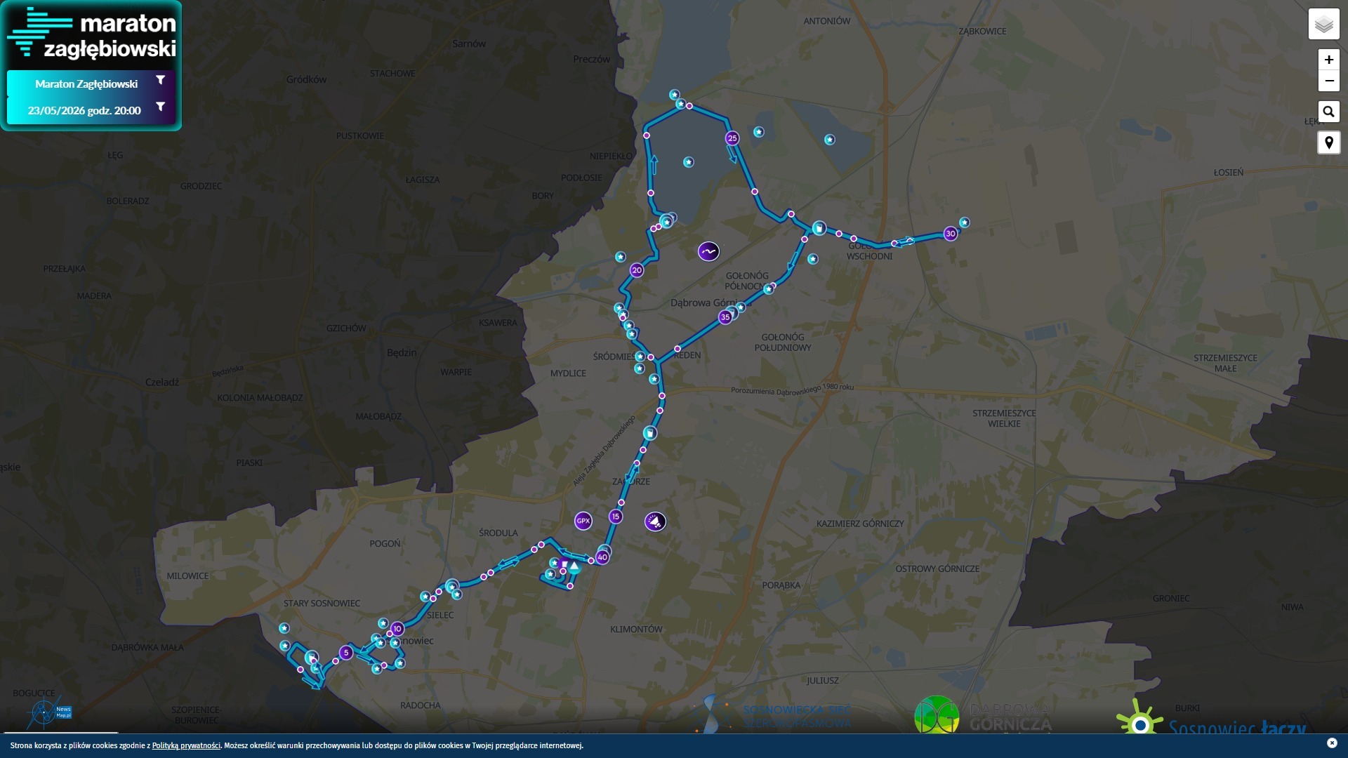 I Maraton Zagłębiowski. Mapa trasy. 23 maja 2026