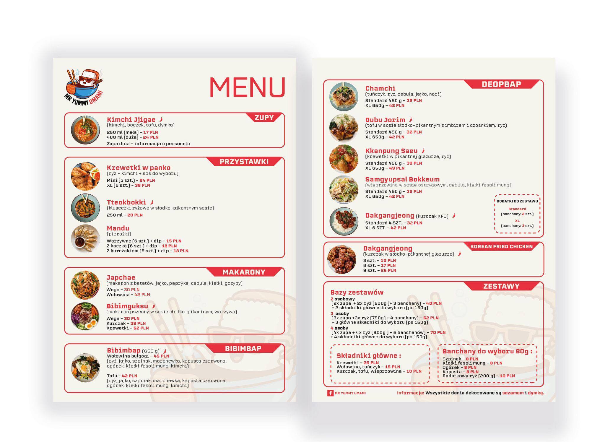 Restauracja «Mr. Yummy Umami». Menu (Dąbrowa Górnicza). 15 lipca 2025.