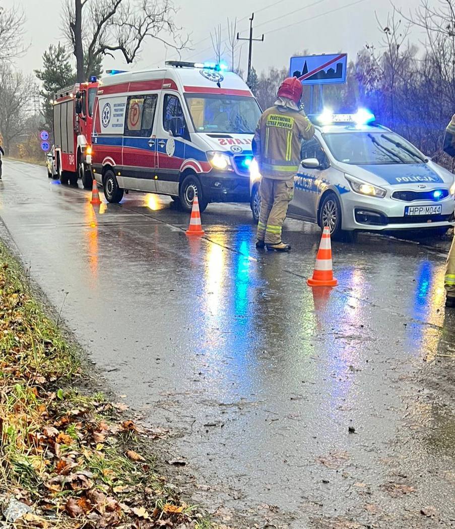 Mysłowice-Dziećkowice. Ulica Długa. Zderzenie VW Polo z drzewem. 10 listopada 2025.